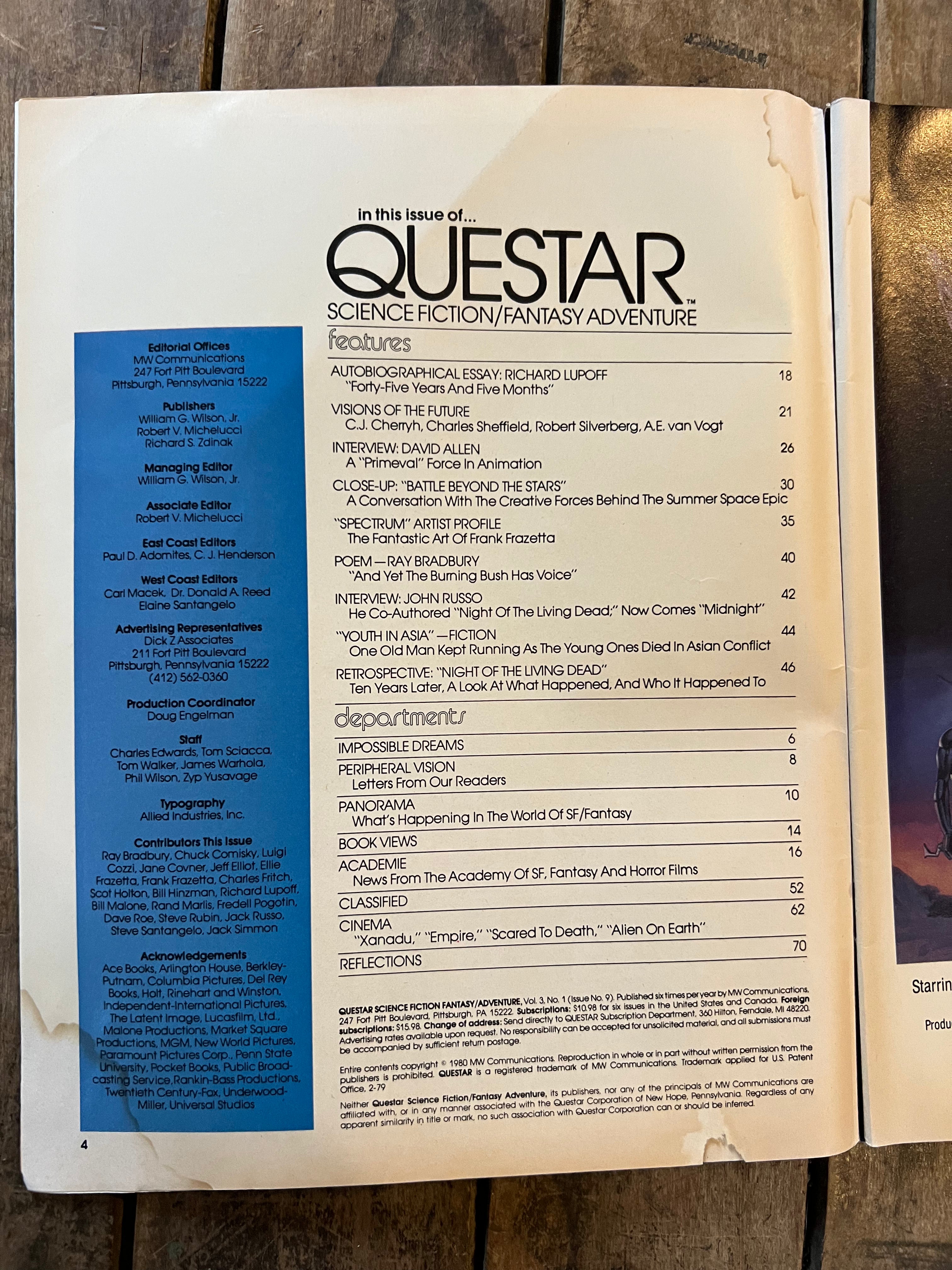 QUESTAR Magazine - October 1980 Issue - SCI-Fi & Fantasy Adventure Magazine