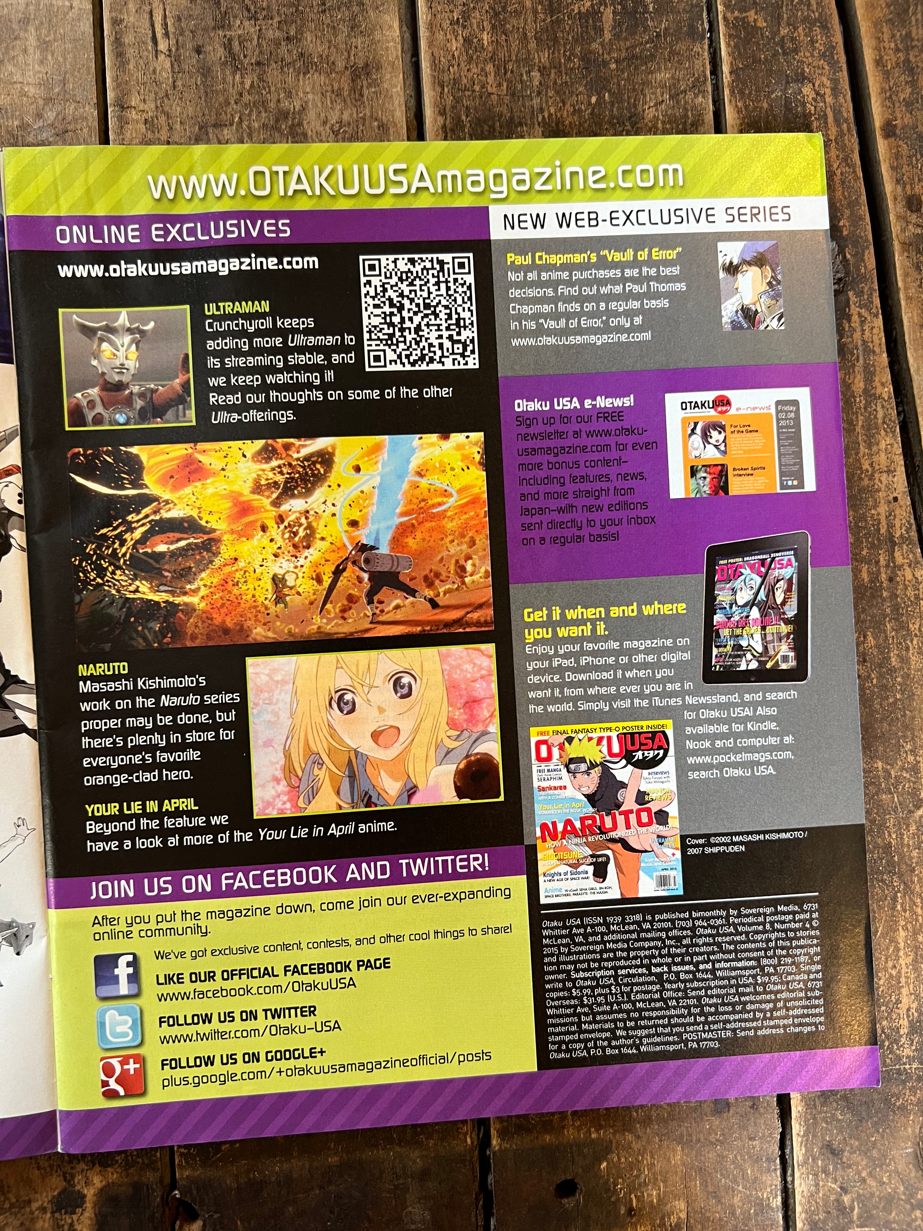 OTAKU USA Magazine - April 2015 - NARUTO Cover - Anime - Manga- Cosplay