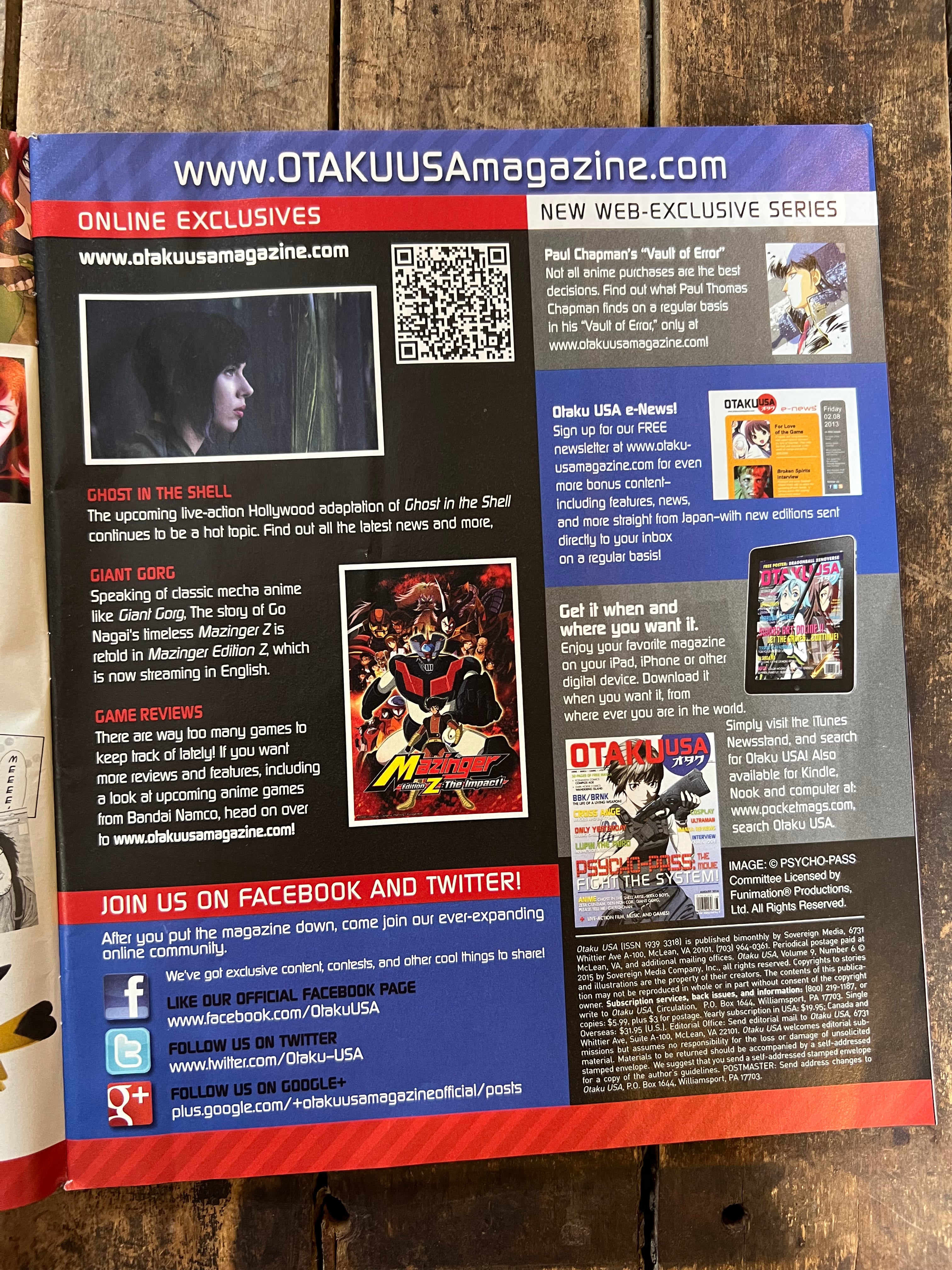 OTAKU USA Magazine August 2016 - PSYCHO PASS - Anime - Manga - Cosplay