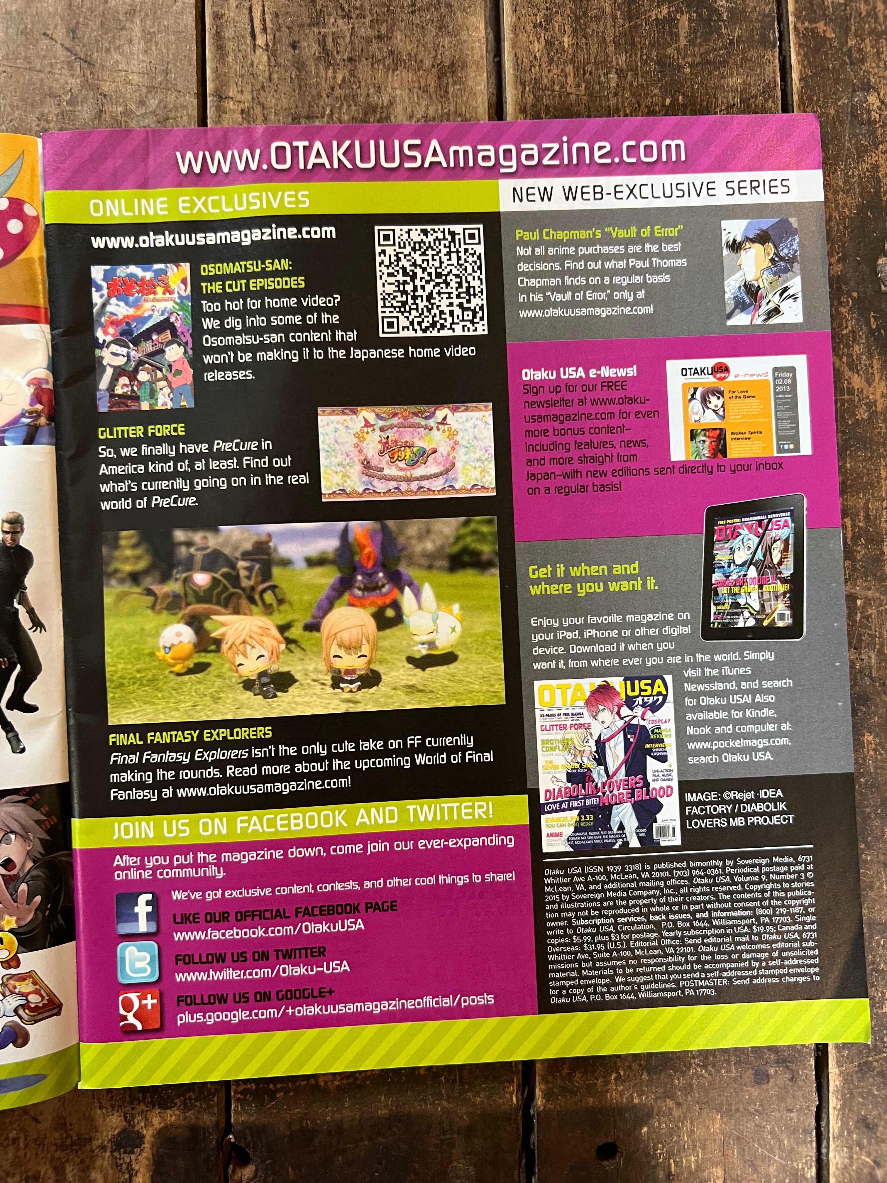 OTAKU USA Magazine June 2016 - DIABOLIK LOVERS - Anime - Manga - Cosplay