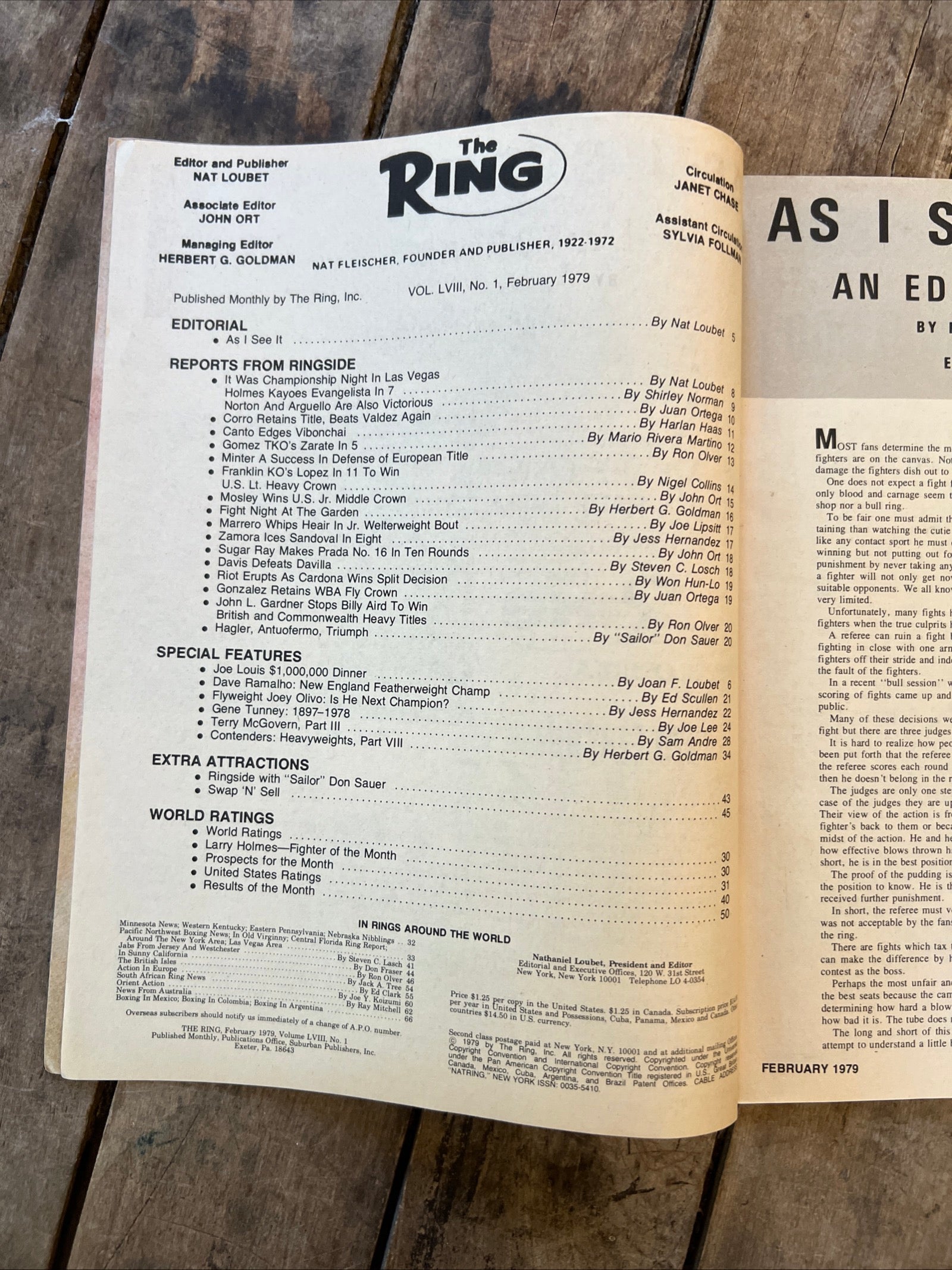 The Ring Boxing Magazine - February 1979 - Larry Holmes & Evangelista Cover