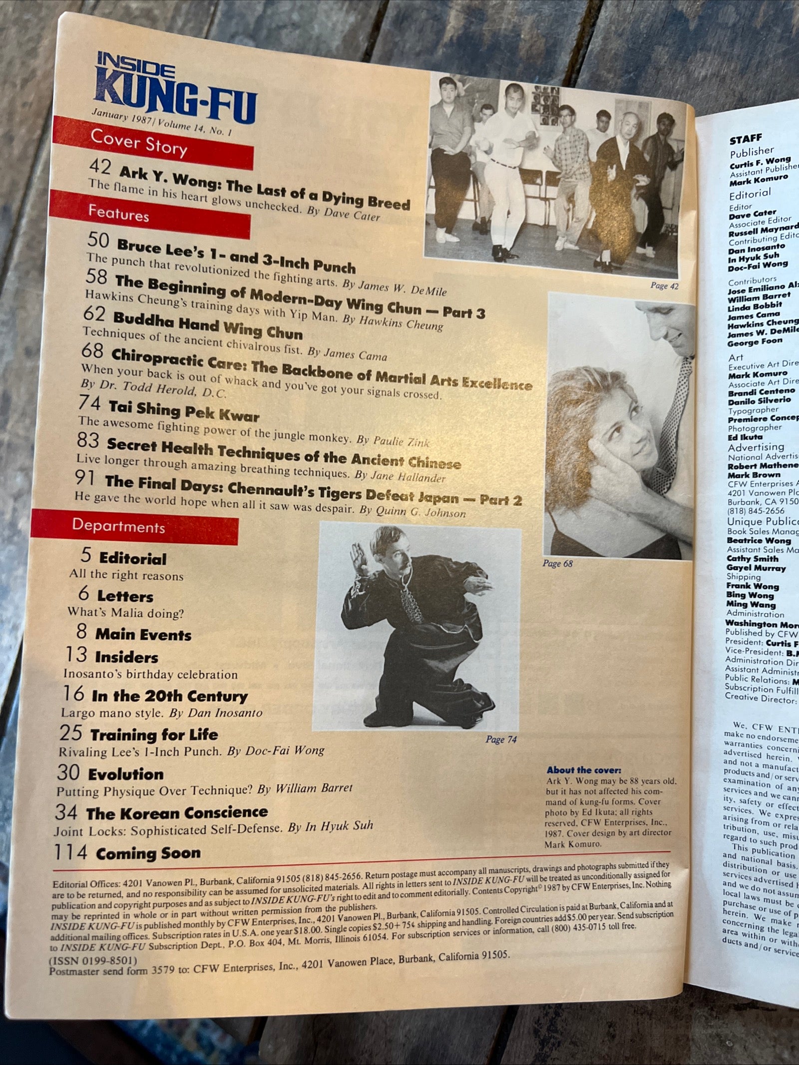 Inside Kung-Fu Magazine - January 1987 - Ark Yuey Wong at 88 …. Cover !