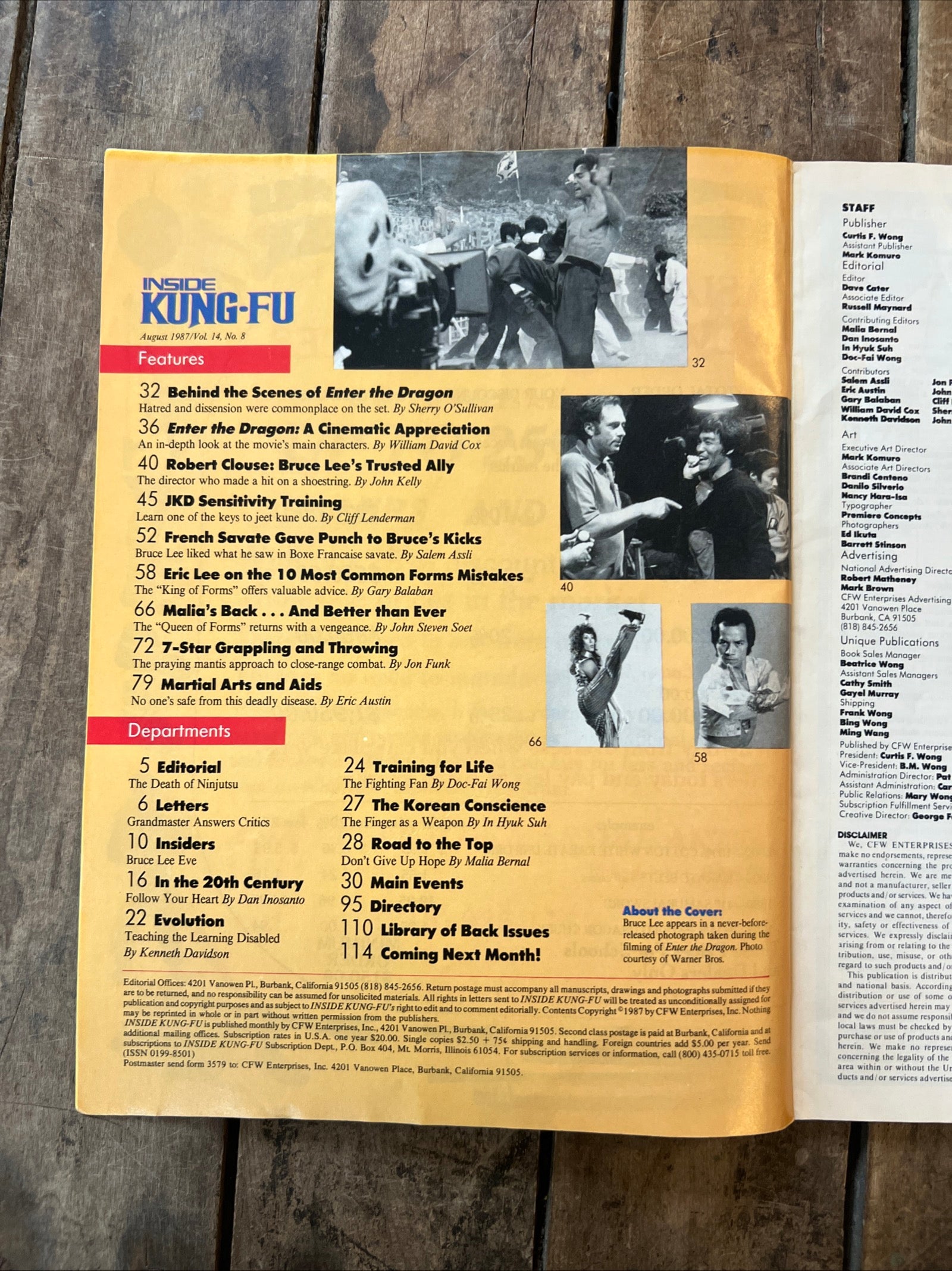 Inside Kung-Fu Magazine - August 1987 - Bruce Lee “Enter The Dragon “ Cover