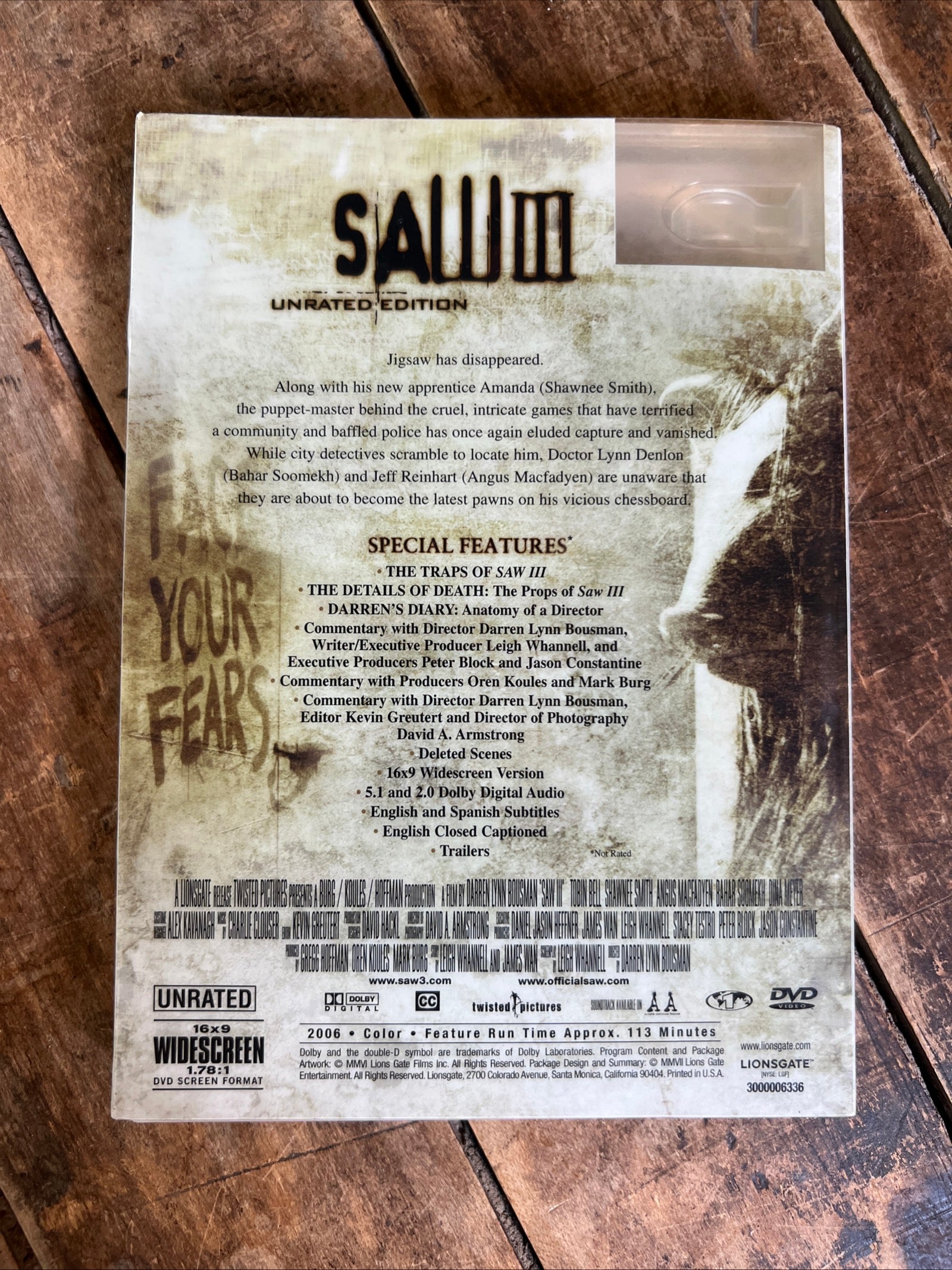Saw III ( DVD 2006 ) Crime / Horror [R] Widescreen Version - Unrated Edition