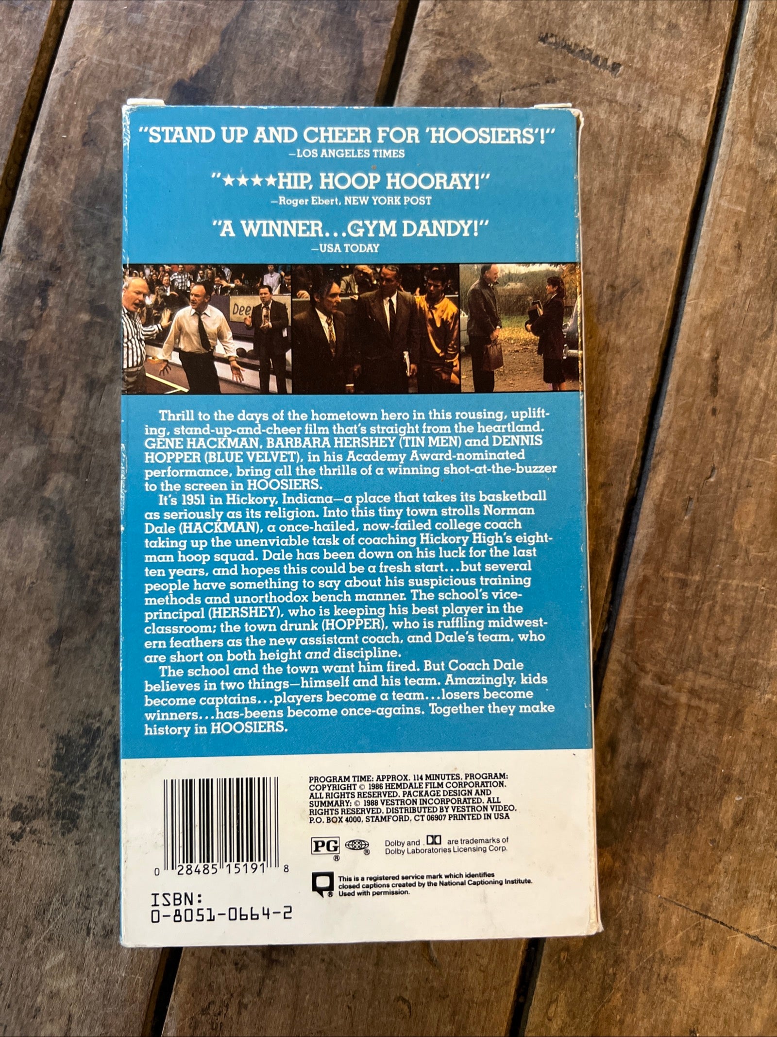 HOOSIERS ( VHS 1986 ) Sports / Family - Starring Gene Hackman & Dennis Hopper