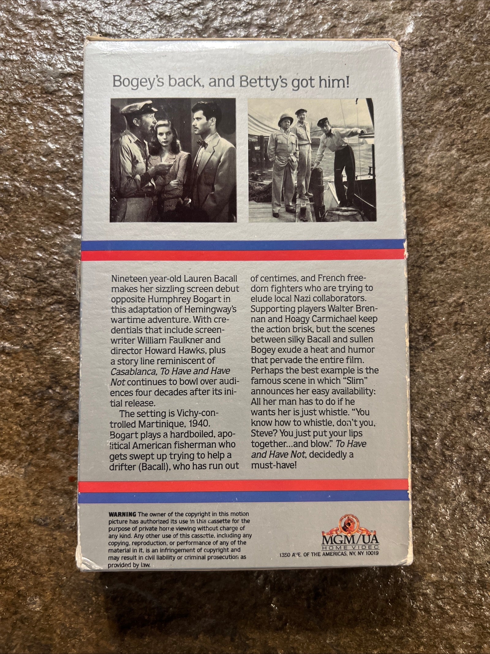 To Have And Have Not ( BIG BOX VHS 1944 ) War / Romance [G] Humphrey Bogart