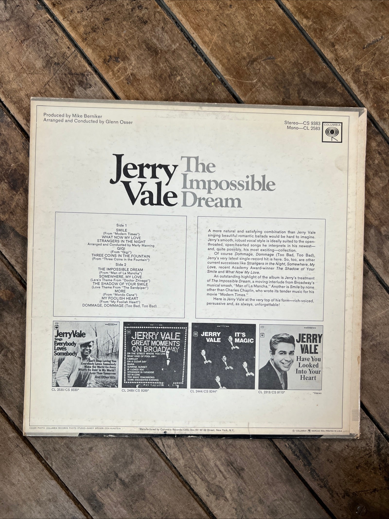 Jerry Vale - The Impossible Dream - 1967 Columbia Records - Vinyl LP Album