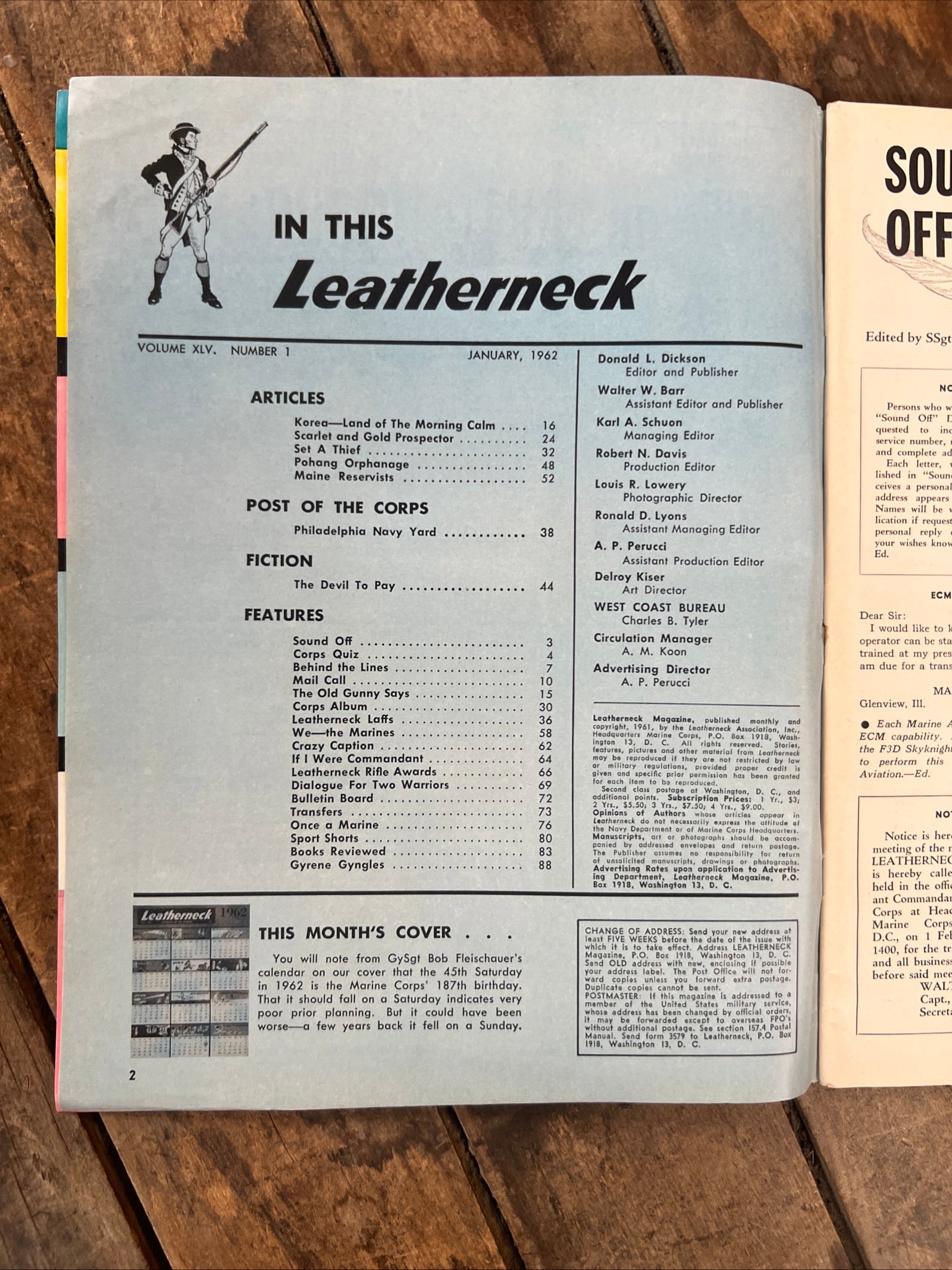 Leatherneck Magazine Of The Marines - January 1962 Issue - Military Calendar