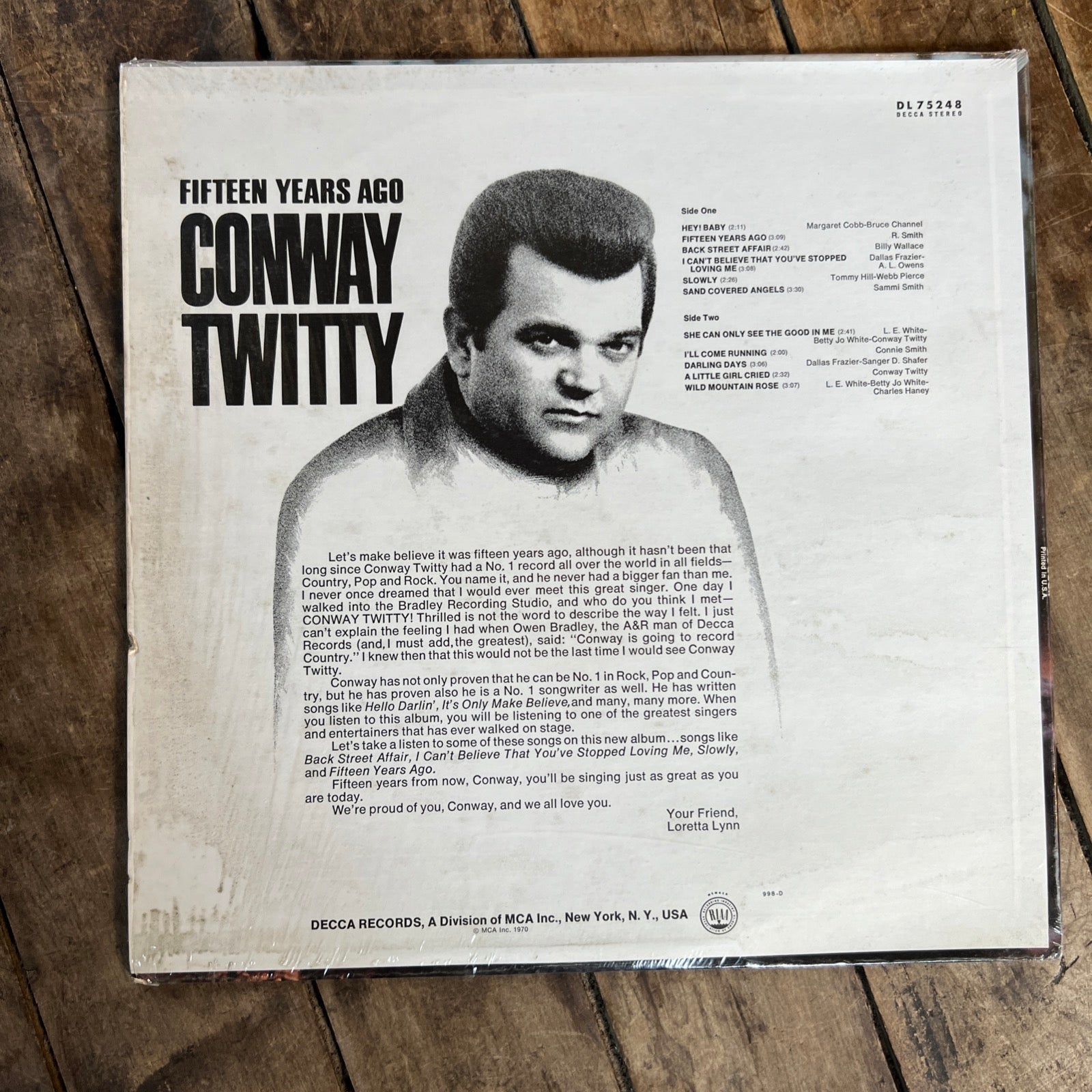 Conway Twitty Fifteen Years Ago - 1970 Decca Records - LP Vinyl Record