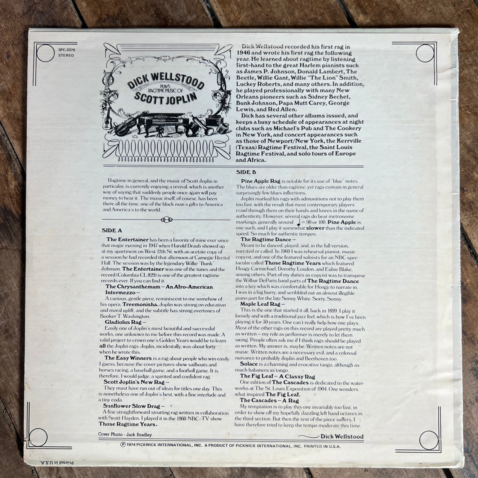 Dick Wellstood Plays The Music Of The Sting- 1974 Pickwick 33 Records - LP Vinyl