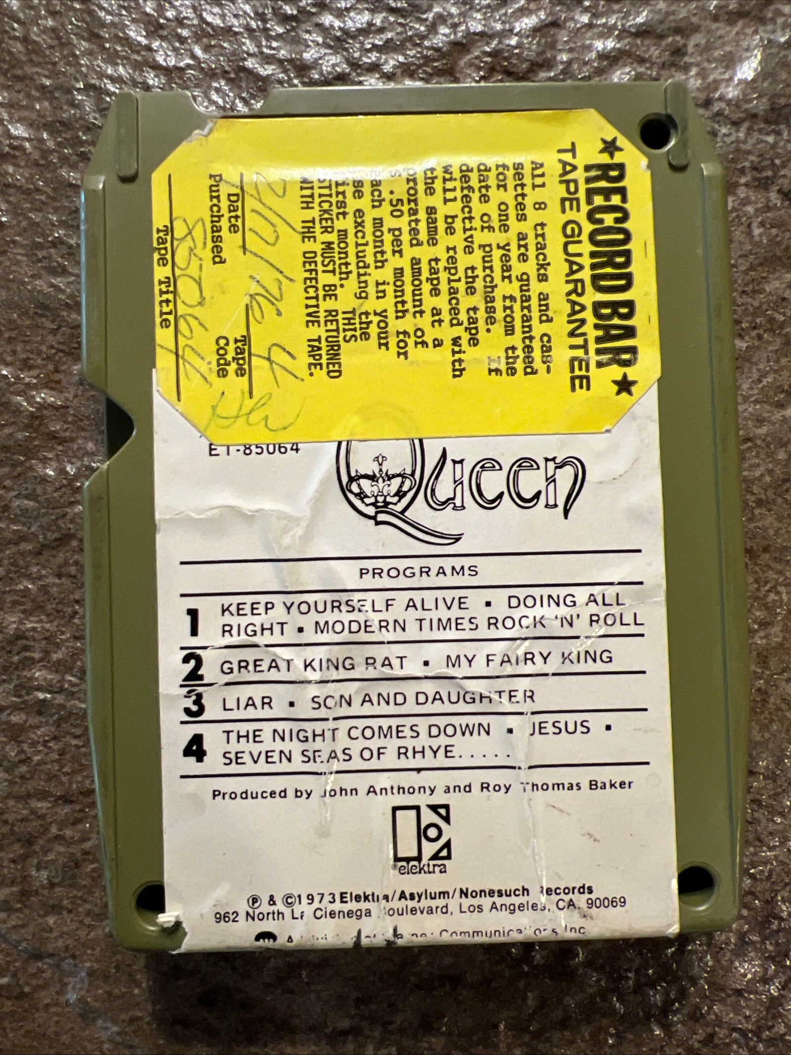 QUEEN - 1973 Elektra Records - 8 Track Tape