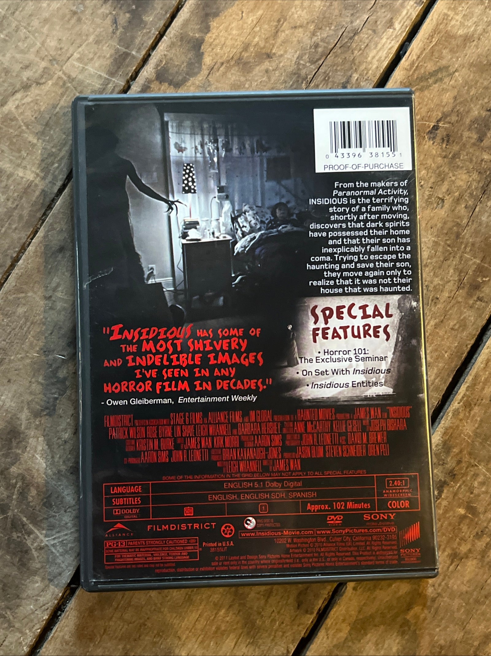 INSIDIOUS ( DVD 2010 ) Horror / Mystery [PG-13]