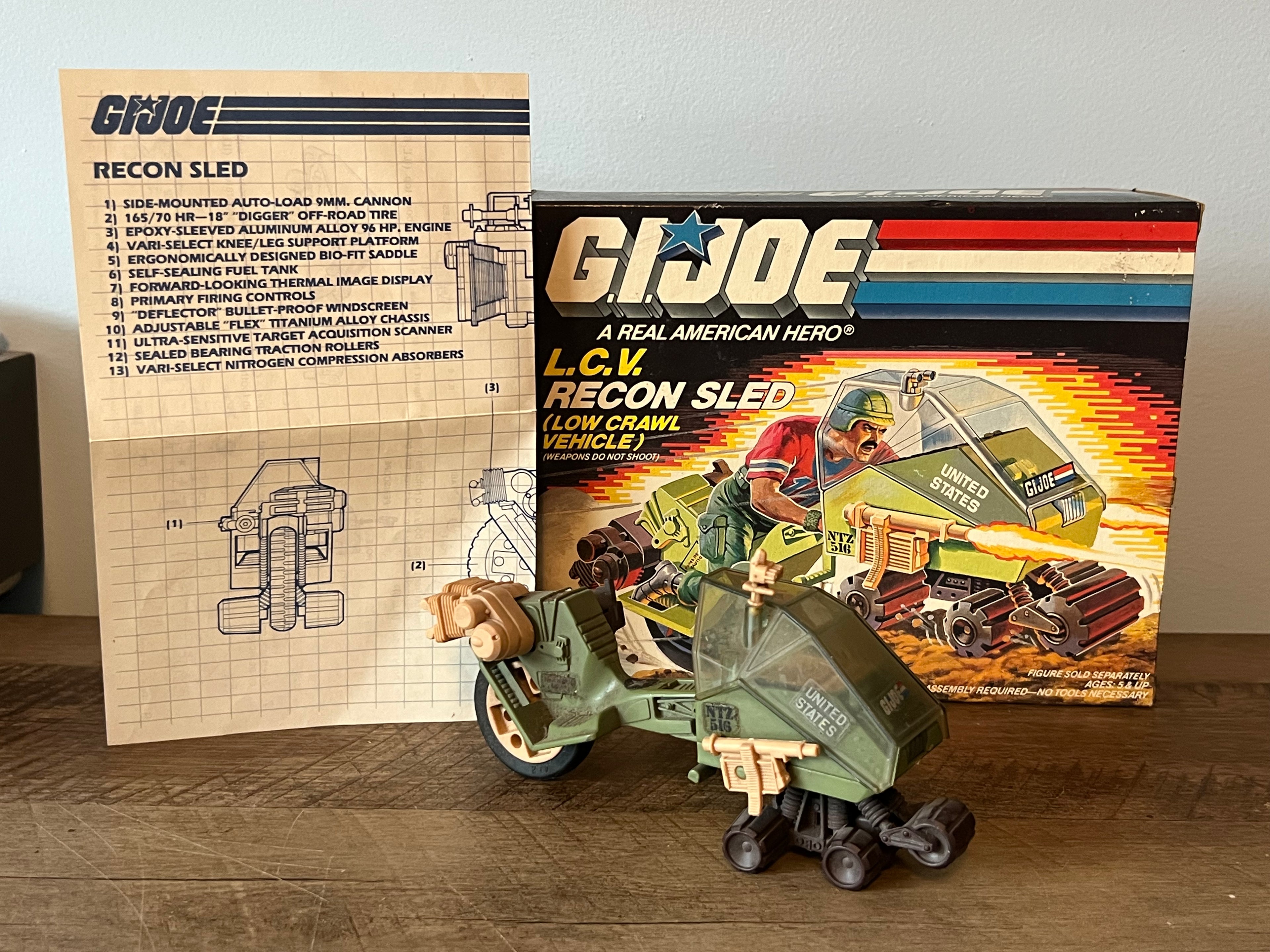 1986 Hasbro GI JOE- LCV : Recon Sled - Original Box & Vehicle and Blueprints
