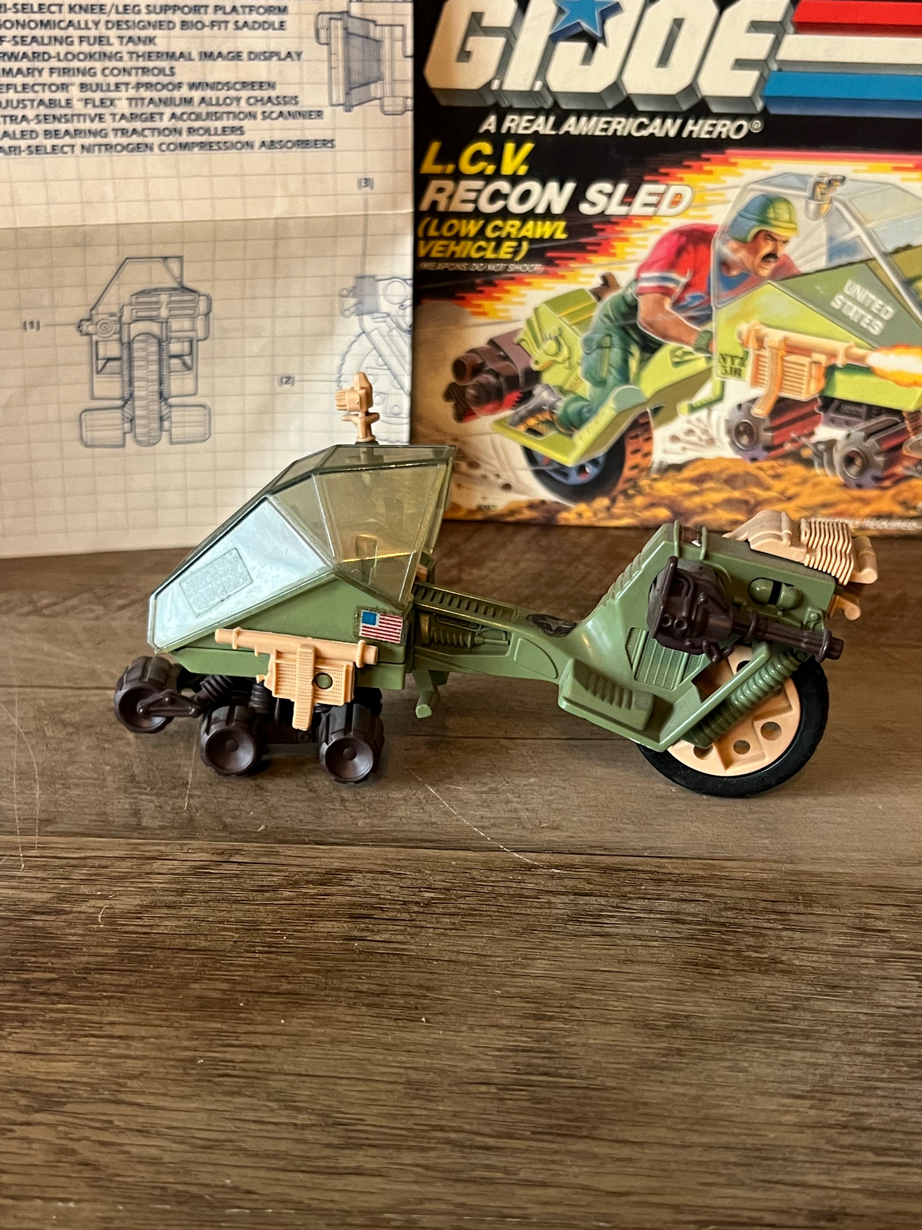 1986 Hasbro GI JOE- LCV : Recon Sled - Original Box & Vehicle and Blueprints