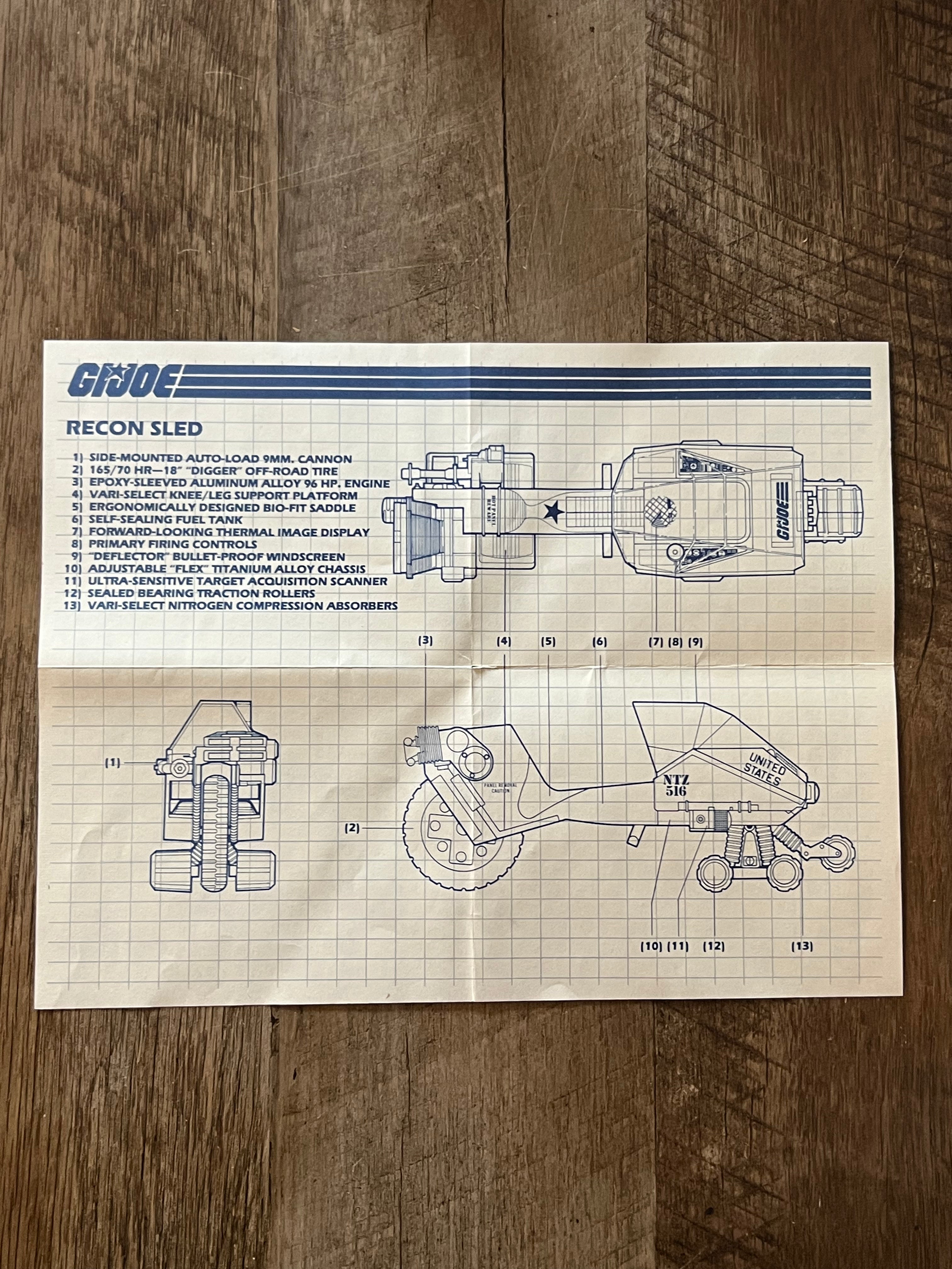 1986 Hasbro GI JOE- LCV : Recon Sled - Original Box & Vehicle and Blueprints