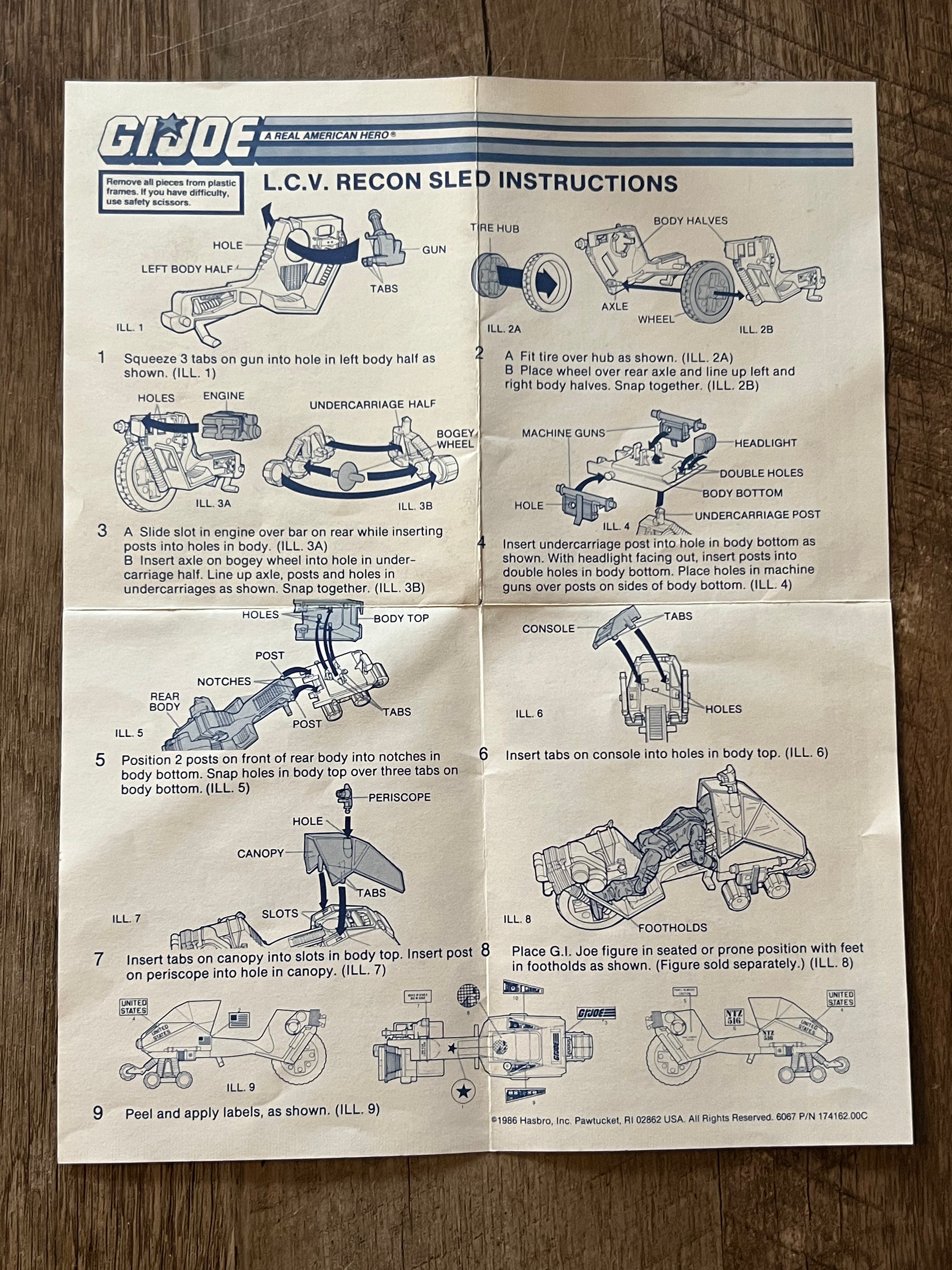 1986 Hasbro GI JOE- LCV : Recon Sled - Original Box & Vehicle and Blueprints