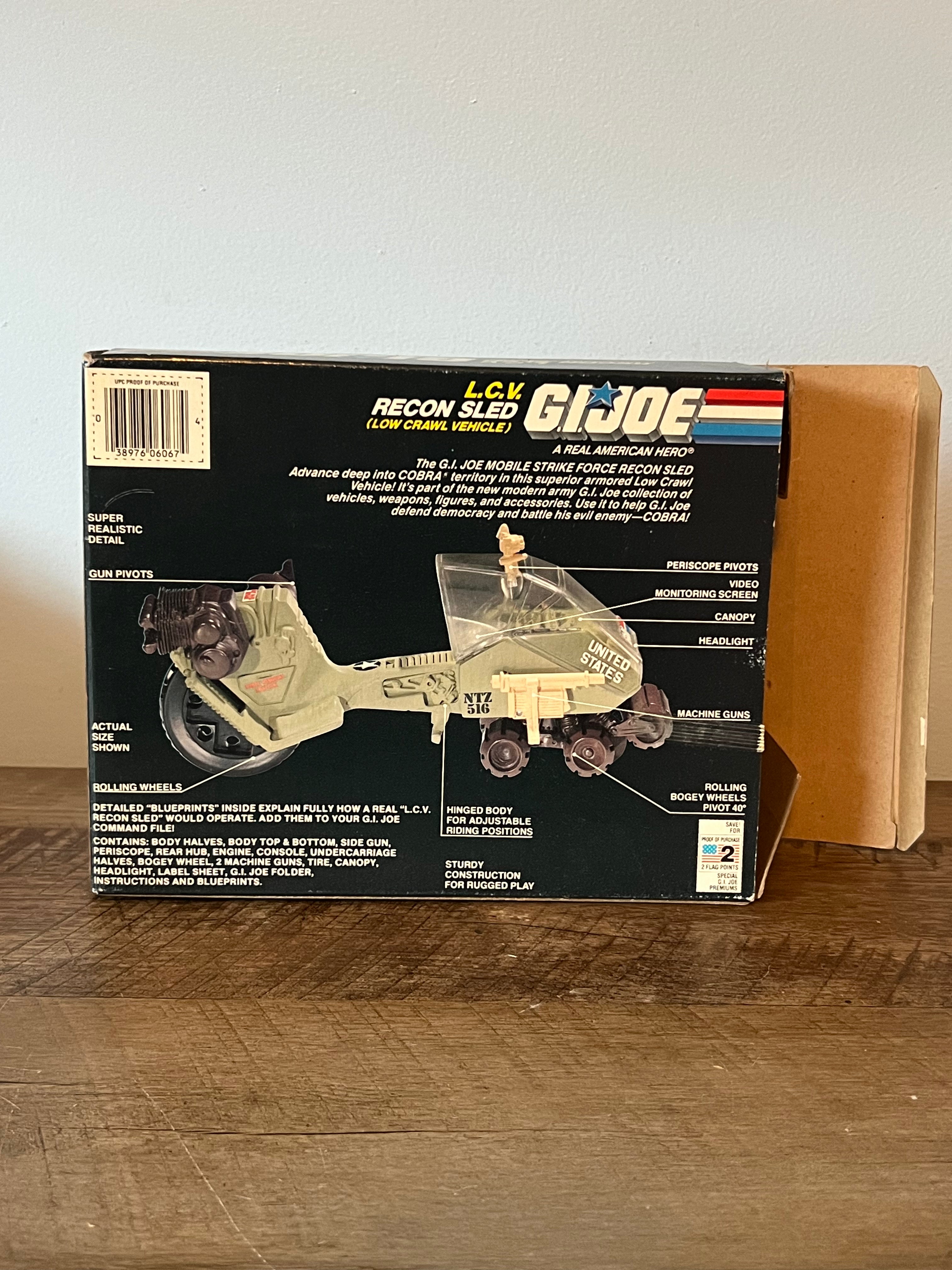 1986 Hasbro GI JOE- LCV : Recon Sled - Original Box & Vehicle and Blueprints