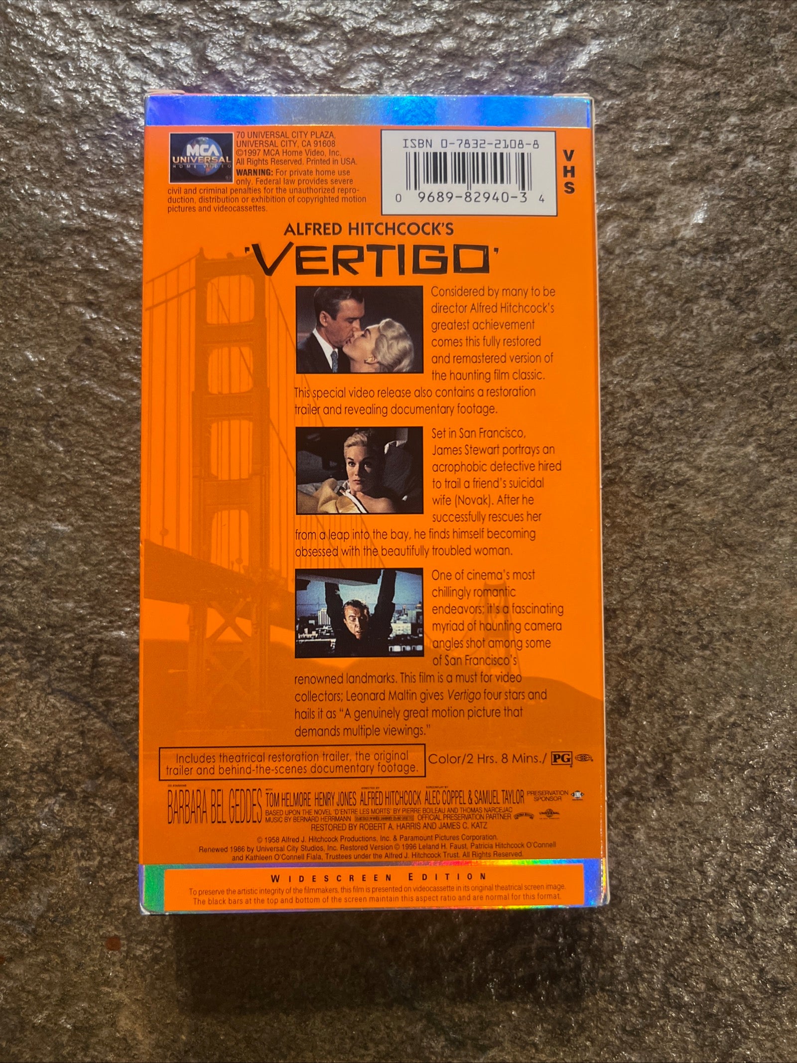 VERTIGO ( Widescreen Edition VHS 1958 ) Mystery/ Thriller [PG] Alfred Hitchcock