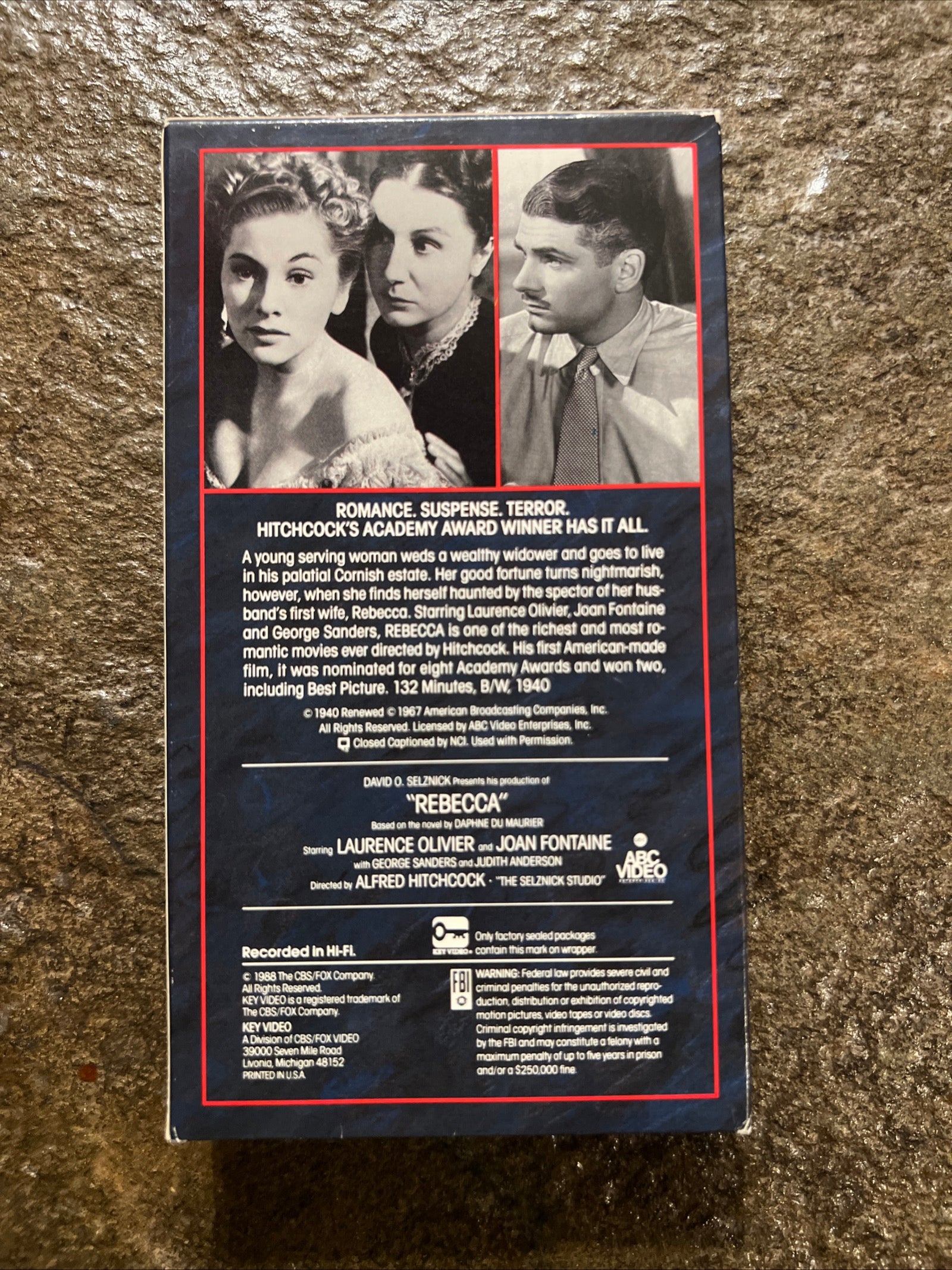 REBECCA ( VHS 1940 ) Mystery / Romance [PG] Alfred Hitchcock