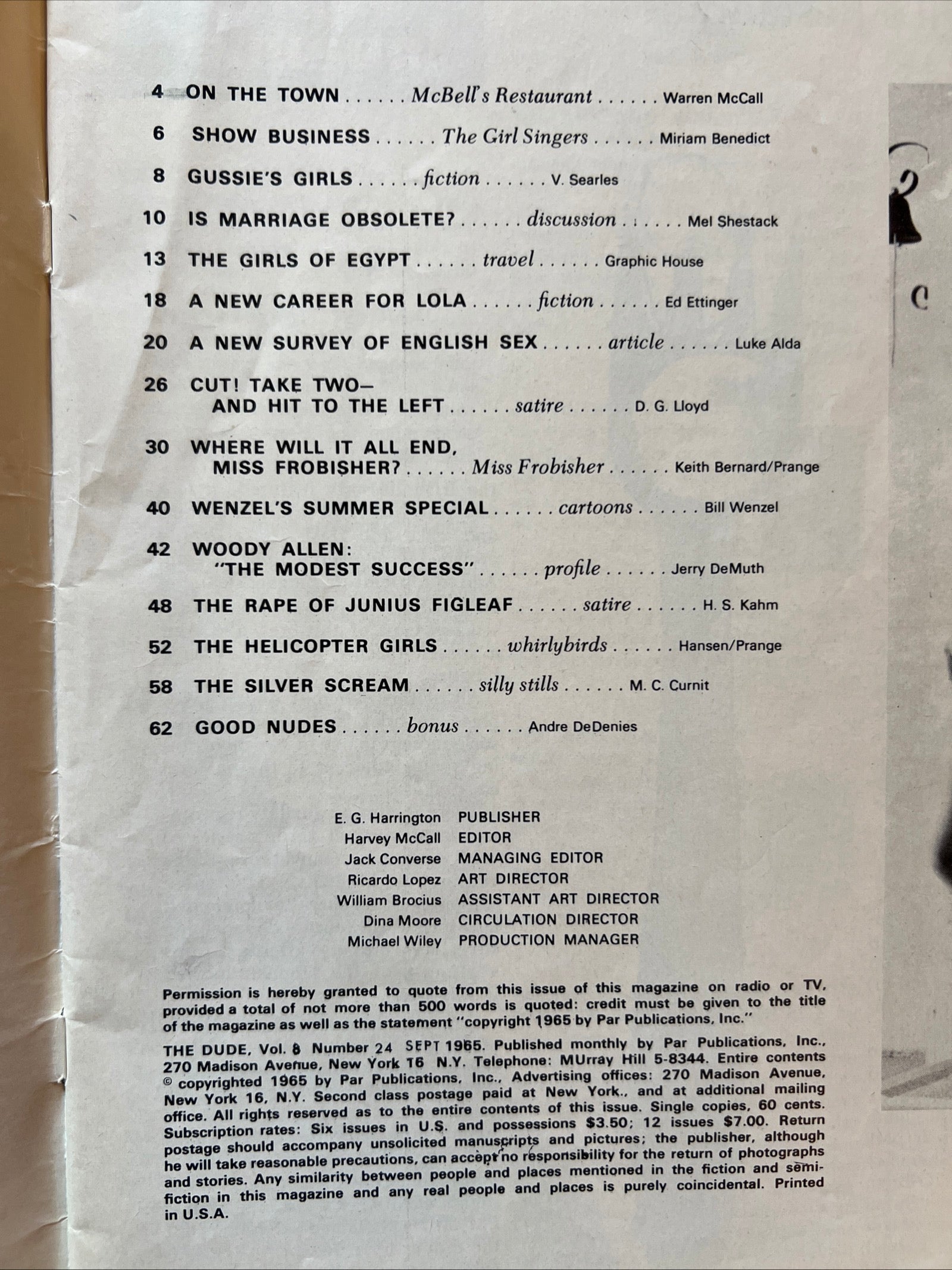 Vintage The DUDE Magazine September 1965