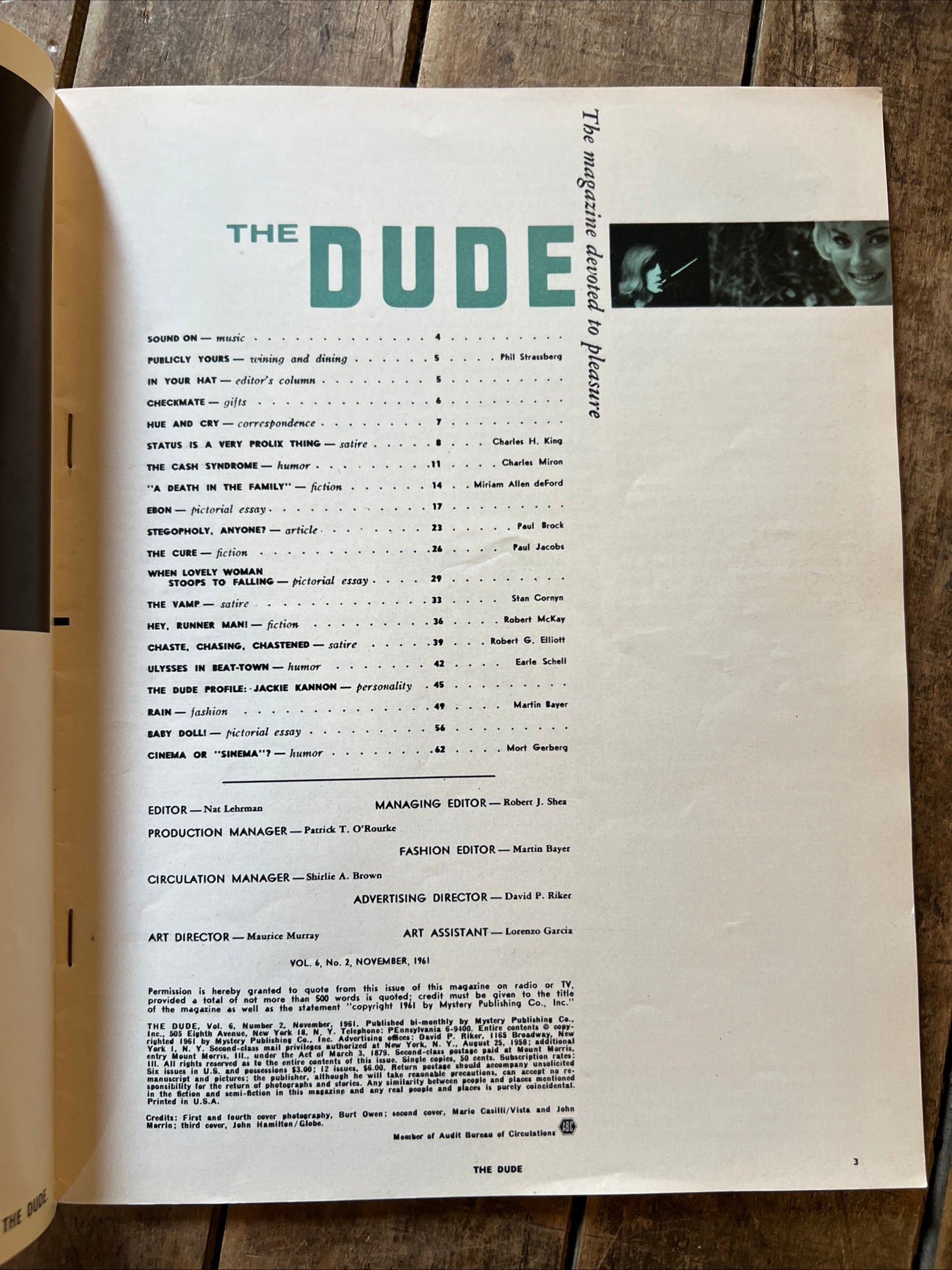 THE DUDE November 1961 Vintage Magazine