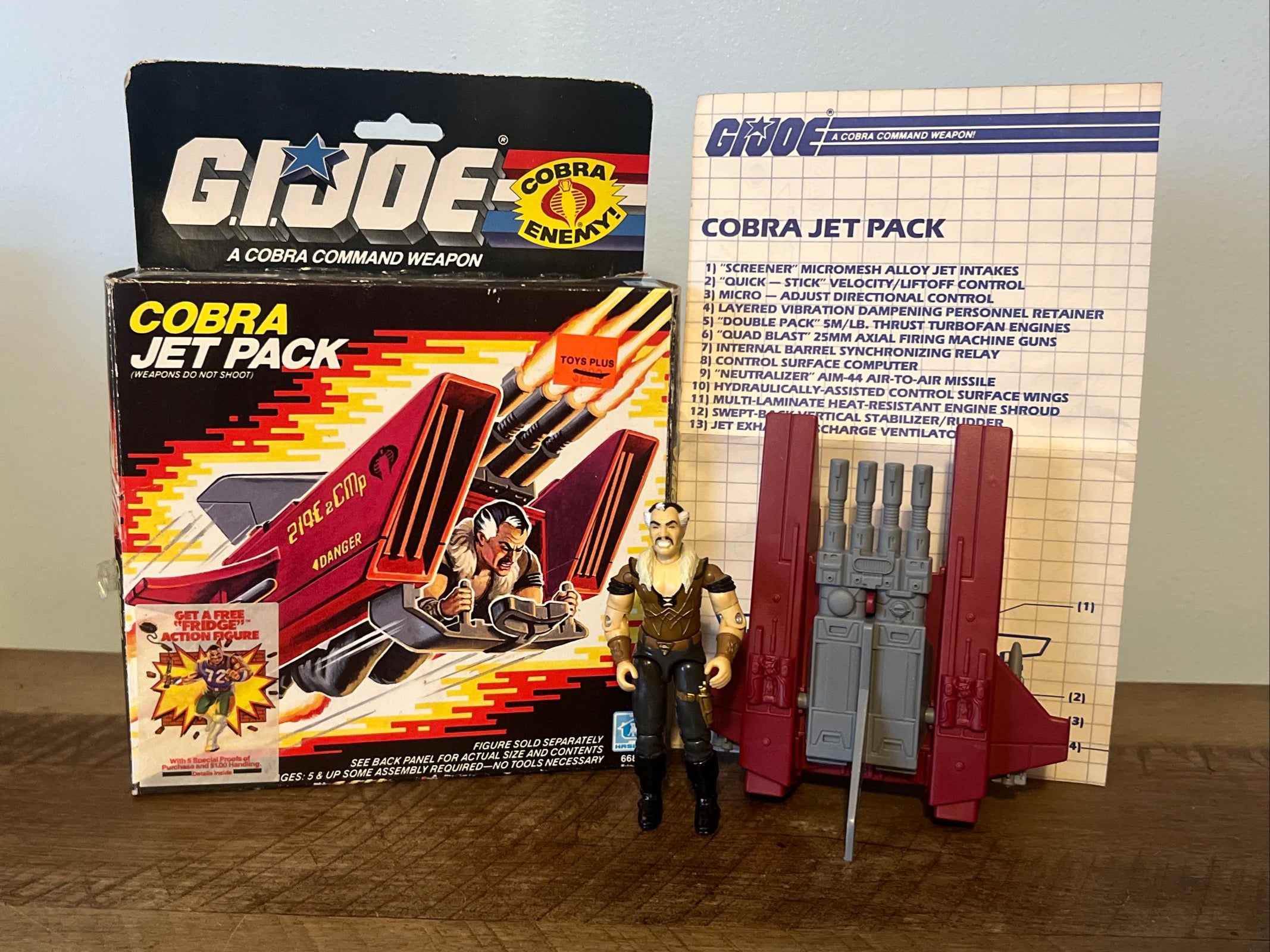 1987 Hasbro GI JOE- Cobra Jet Pack & Crystal Ball Action Figure - Original Box & Blueprints