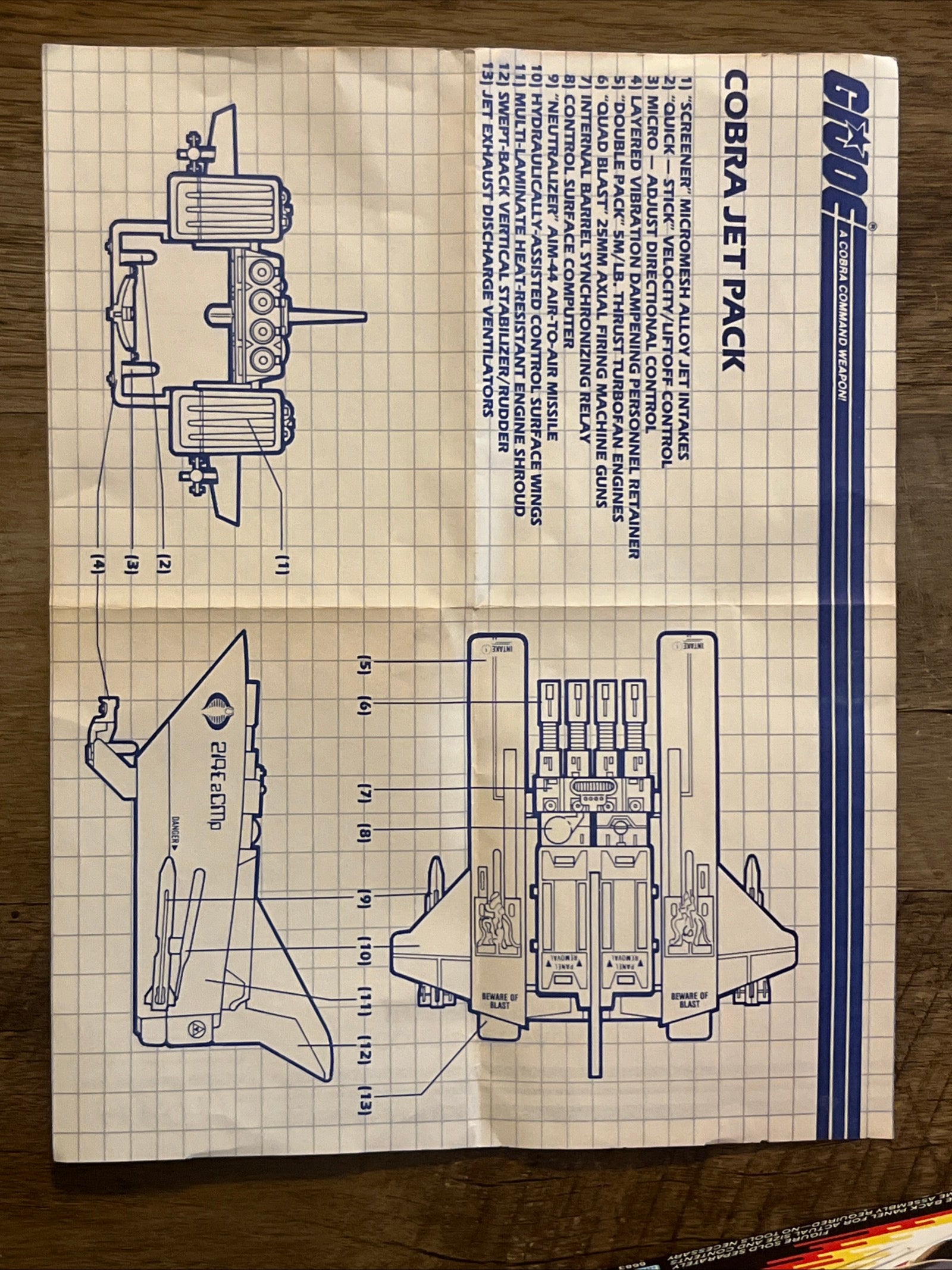 1987 Hasbro GI JOE- Cobra Jet Pack & Crystal Ball Action Figure - Original Box & Blueprints