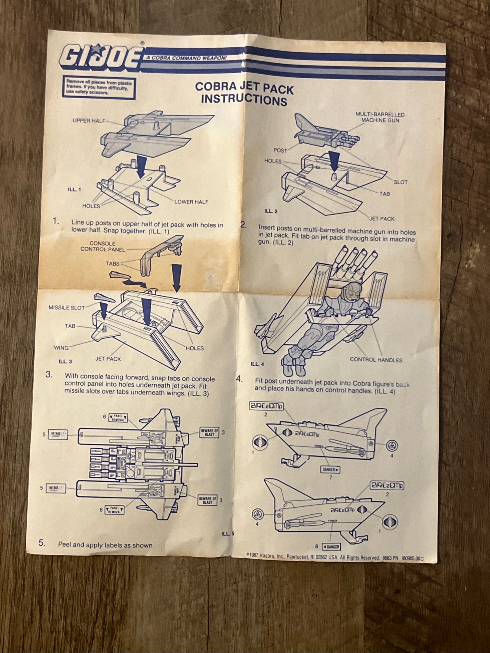 1987 Hasbro GI JOE- Cobra Jet Pack & Crystal Ball Action Figure - Original Box & Blueprints