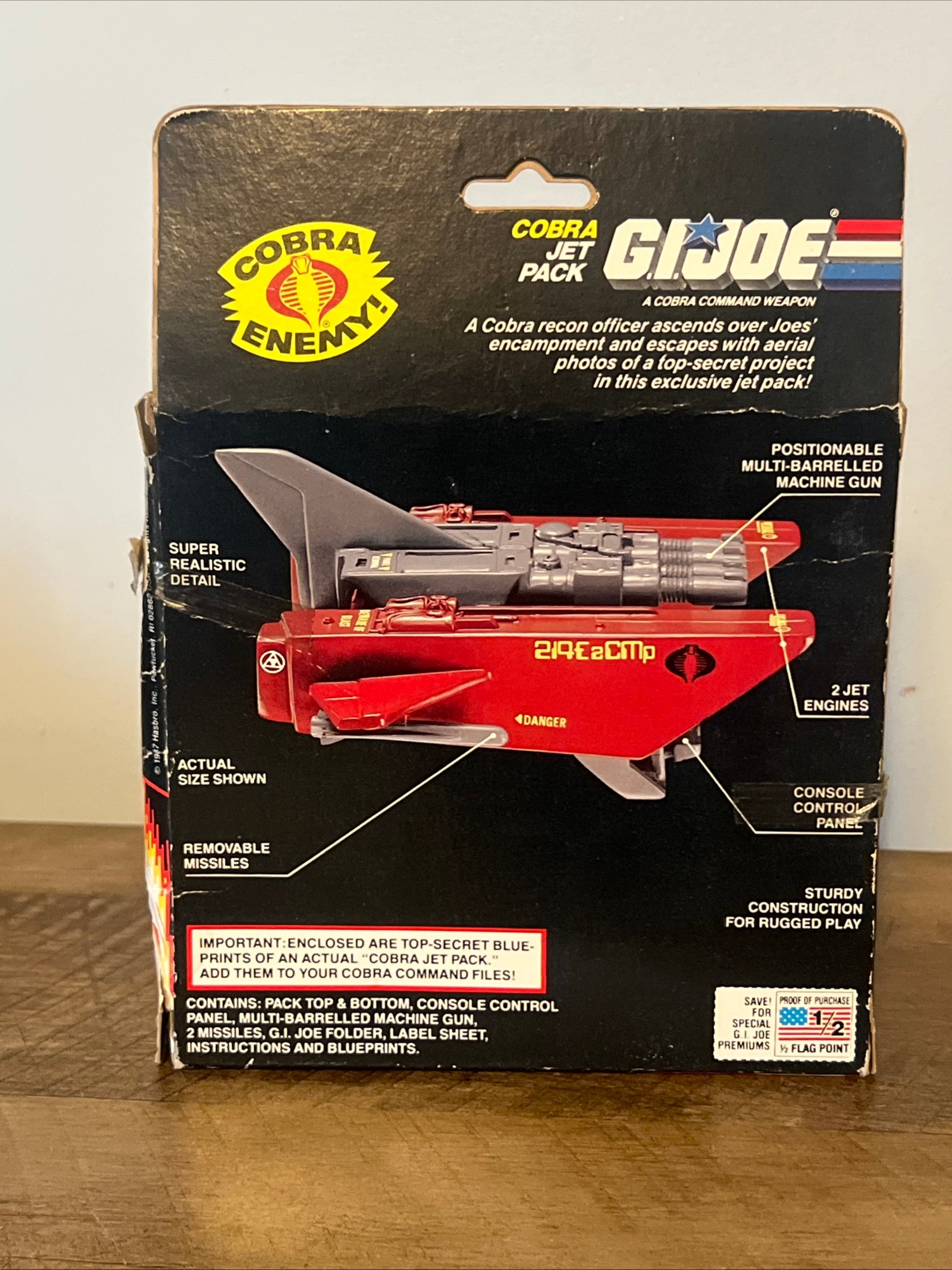 1987 Hasbro GI JOE- Cobra Jet Pack & Crystal Ball Action Figure - Original Box & Blueprints