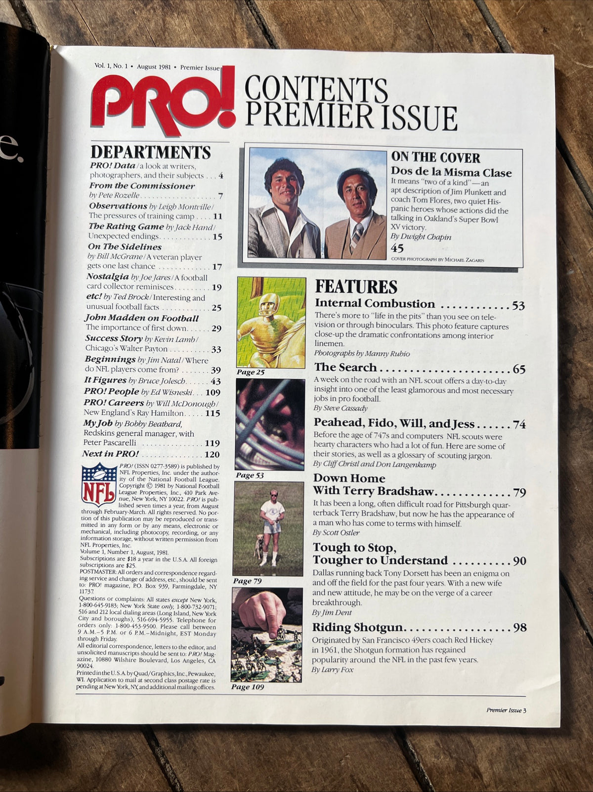 PRO! Magazine - PREMIER ISSUE - August 1981 ( Volume 1, No. 1 ) - NFL Raiders - Jim Plunkett & Tom Flores