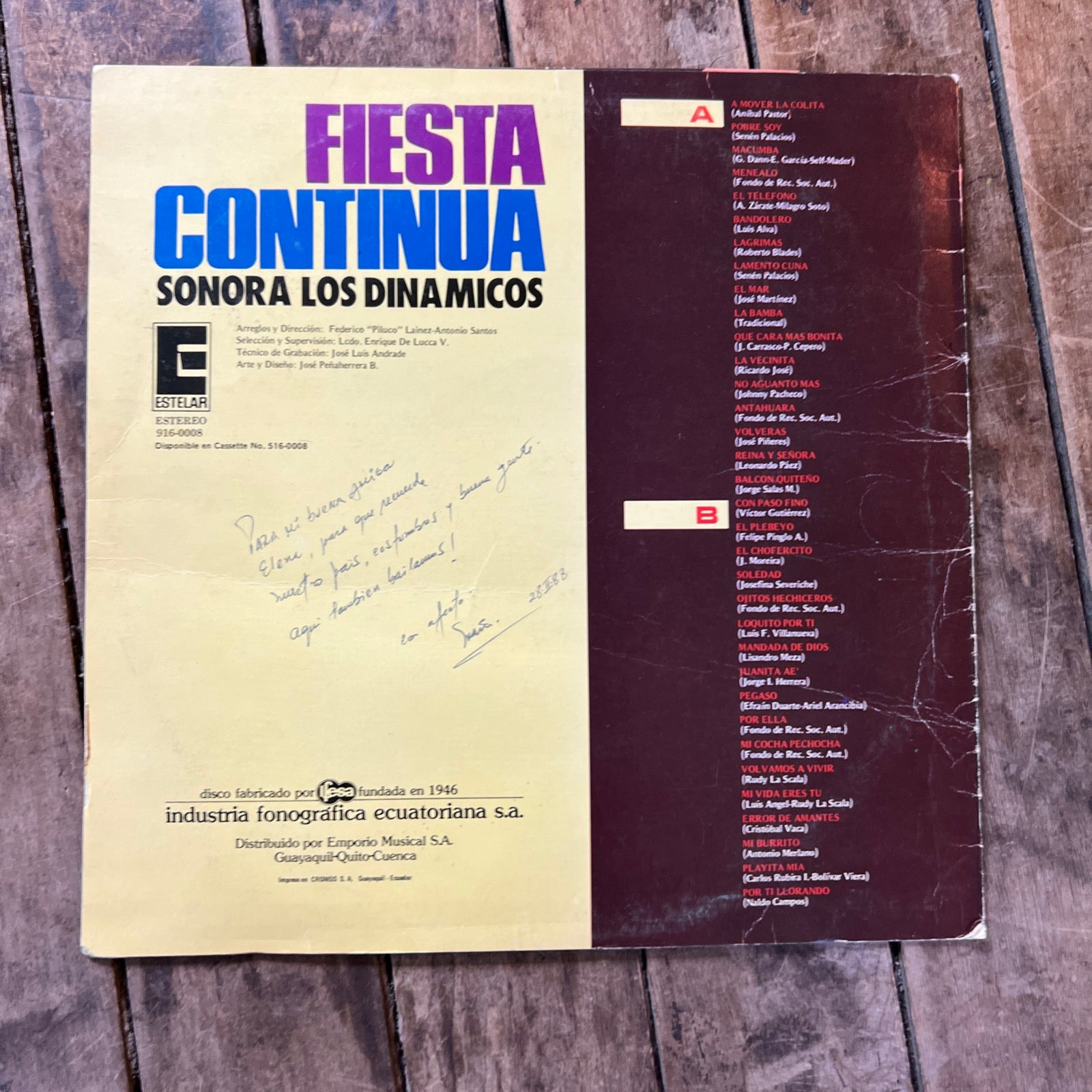 Fiesta Continua Con La Sonora Los Dinamicos - 1980 Estelar Records - LP Vinyl