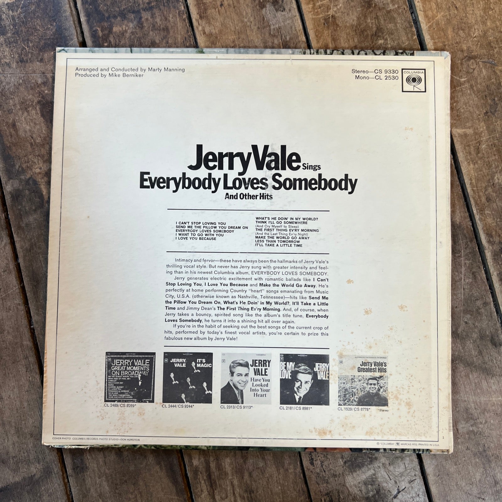 Jerry Vale - Sings Everybody Loves Somebody- 1966 Columbia Records - LP Vinyl