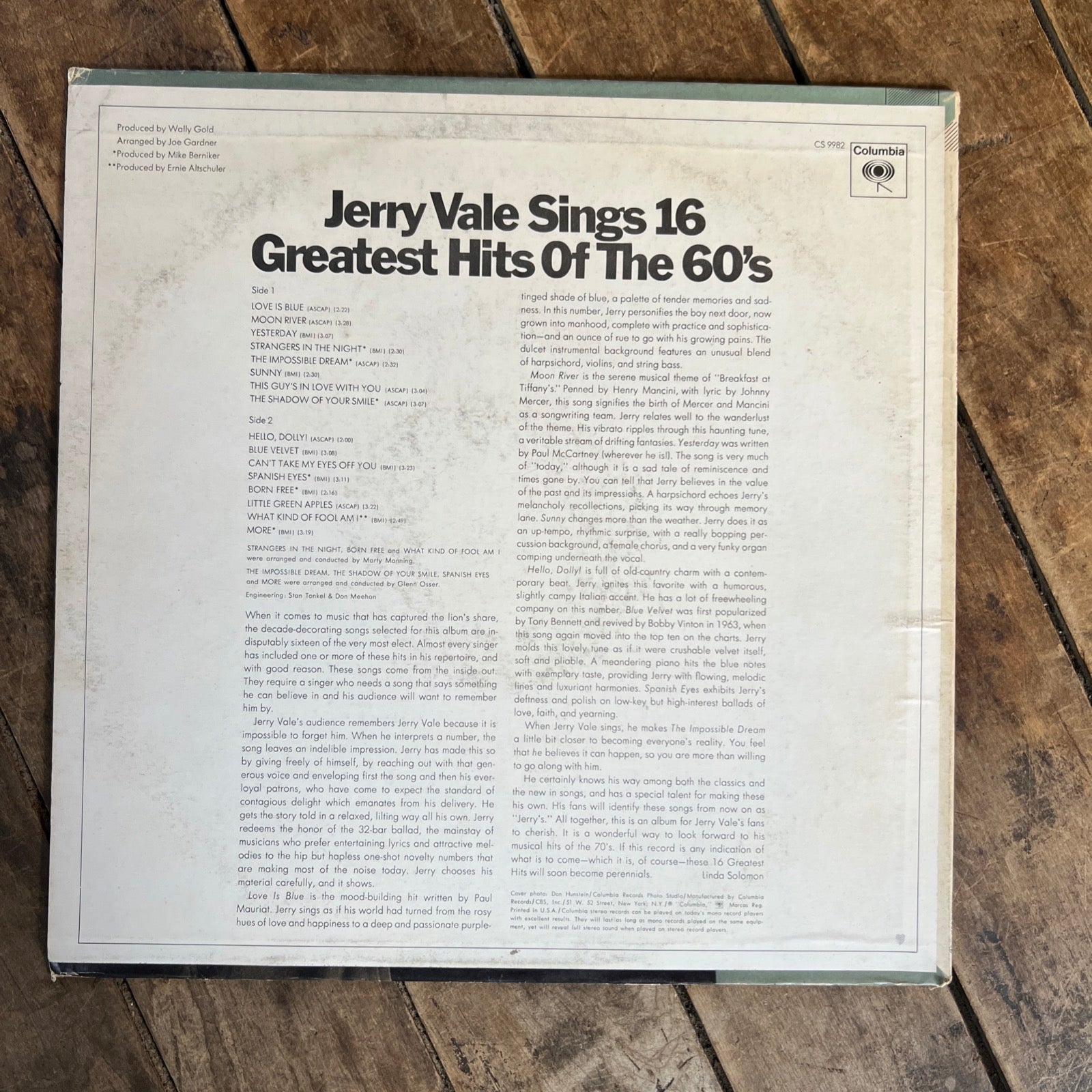 Jerry Vale - Sings 16 Greatest Hits Of The 60s- 1970 Columbia Records - LP Vinyl
