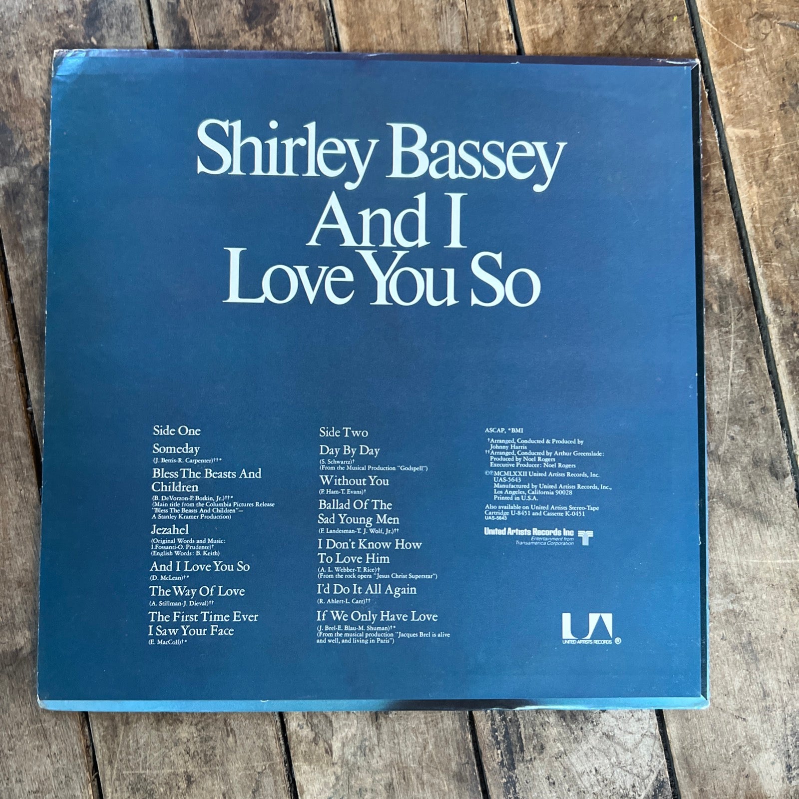 Shirley Bassey And I Love You So - 1972 United Artists Records - LP Vinyl Album