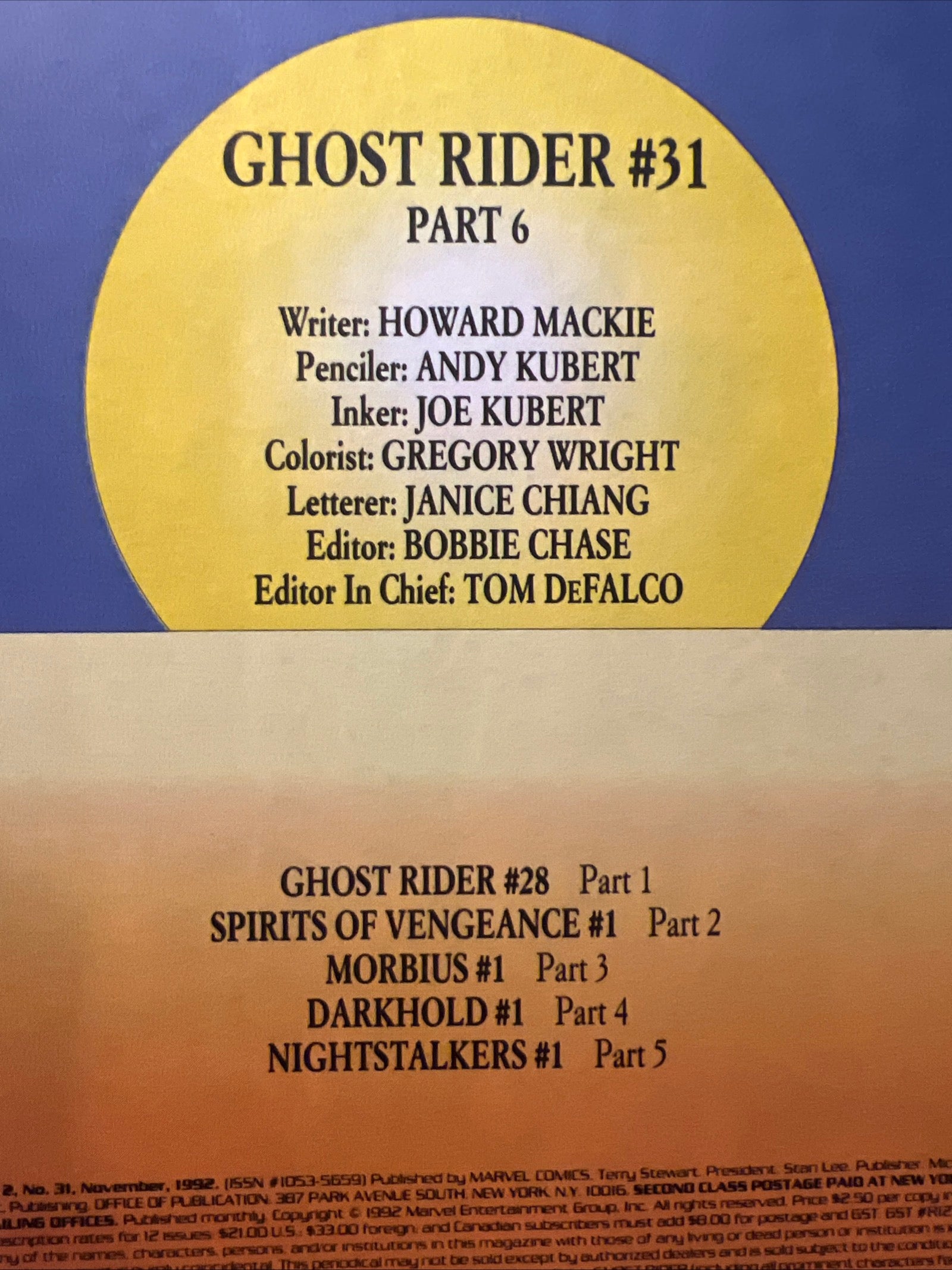 Ghost Rider #31 (1992) Marvel Comic Book - Key Issue First Appearance Midnight Sons