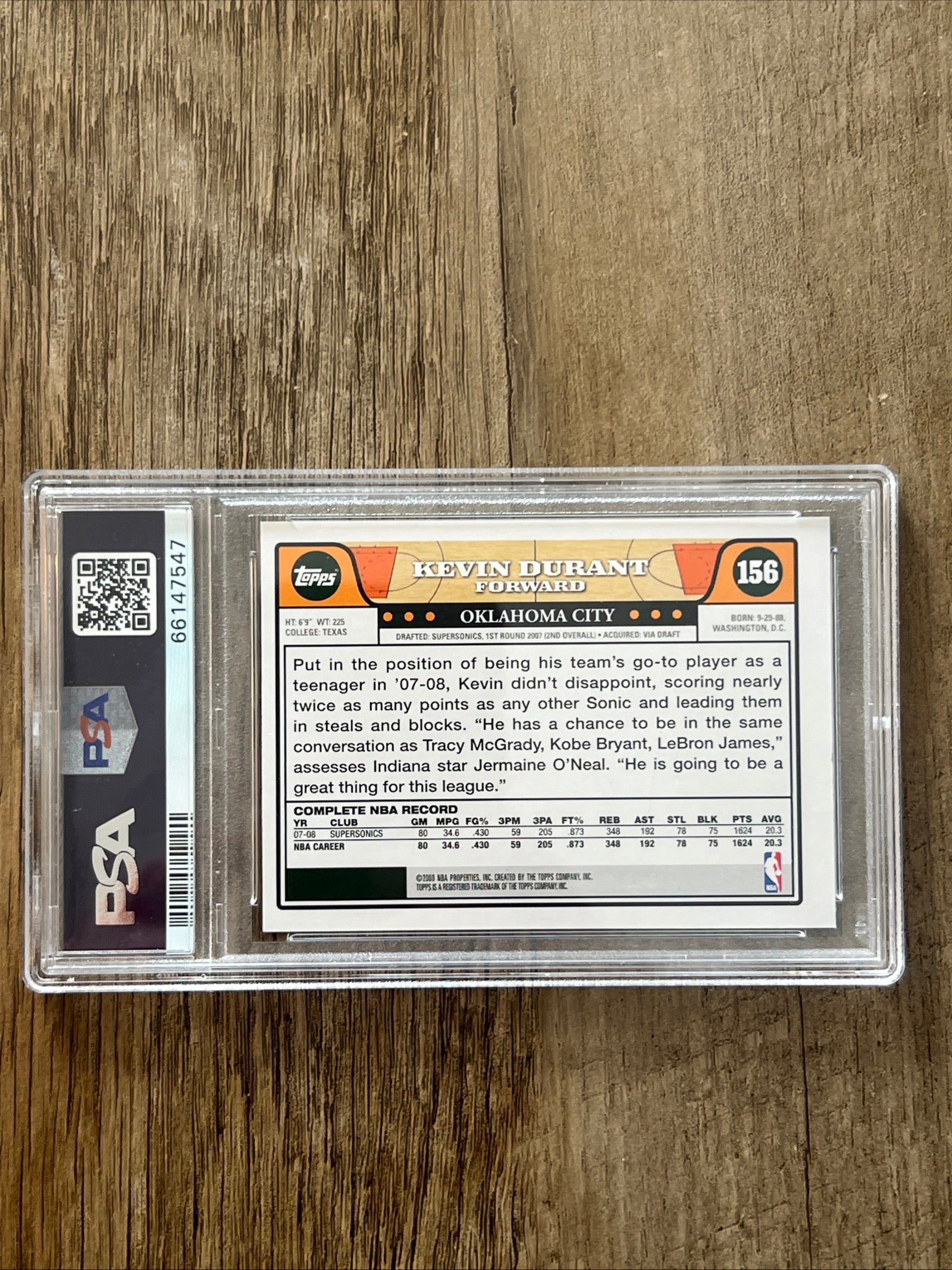 2008 Topps - Kevin Durant Seattle SuperSonics - Graded PSA EX-MT 6