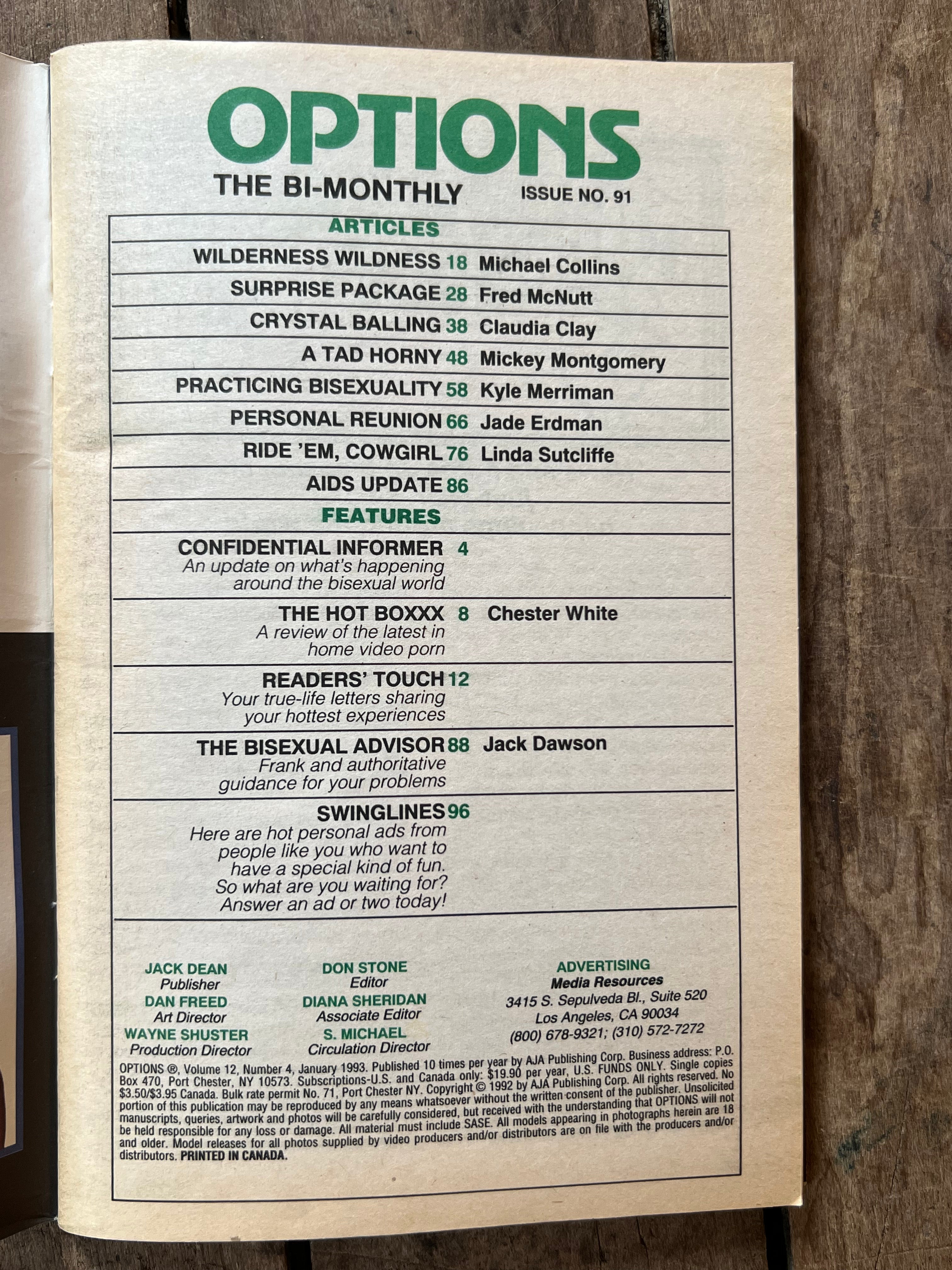 OPTIONS The Bi-Monthly Magazine - January 1993 Issue