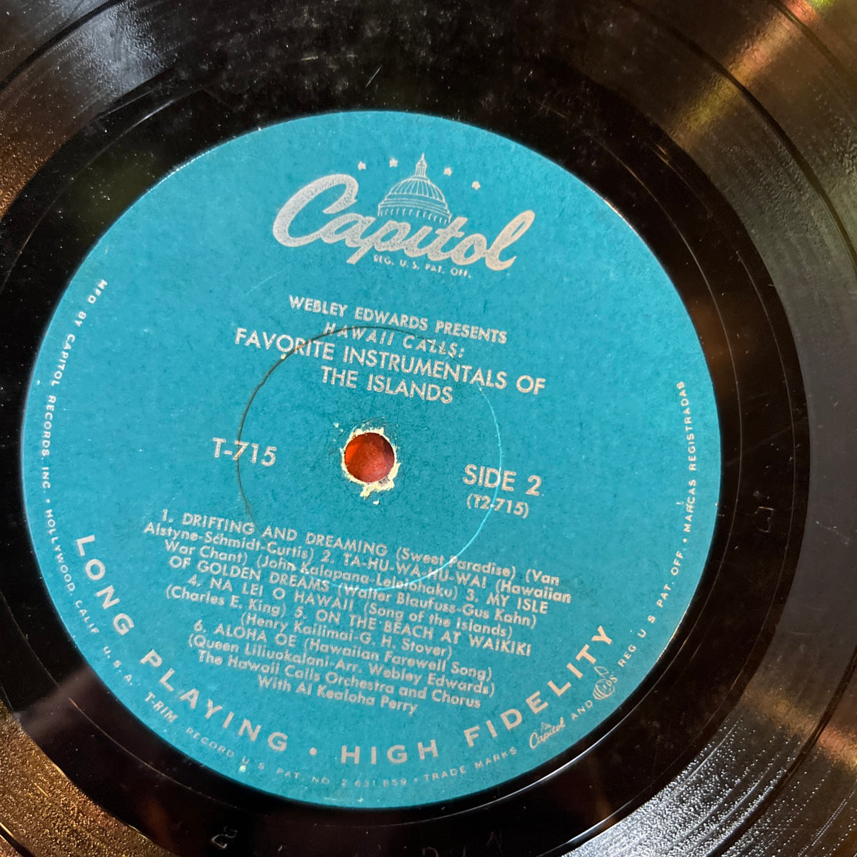 Hawaii Calls: Favorite Instrumentals Of Islands - Al Kealoha Perry presented by Webley Edwards - 1957 Capitol Records - LP Vinyl Album