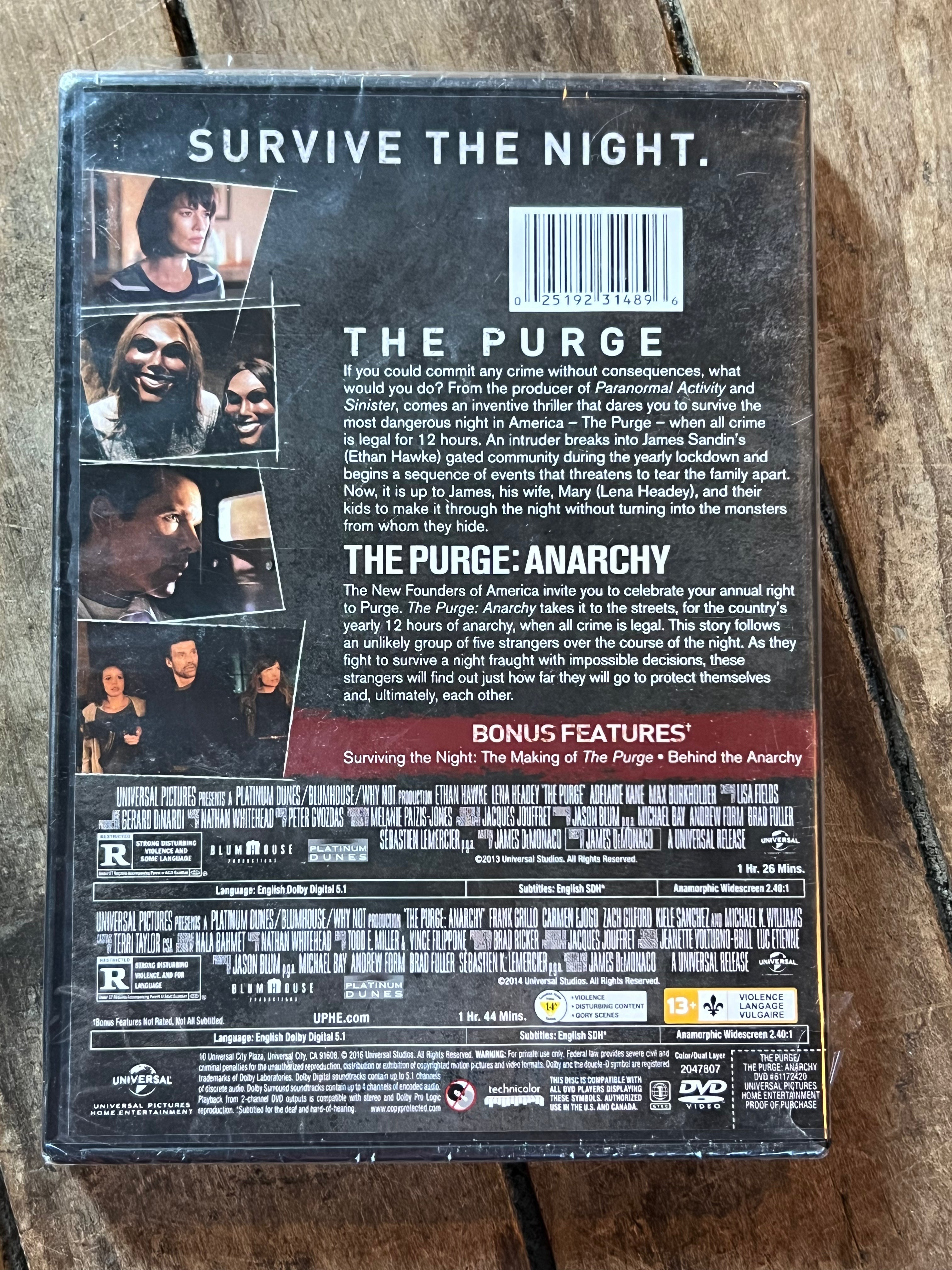 The Purge & The Purge Anarchy - Double Feature ( DVD 2013 ) Horror / Action Thriller [R] NEW Sealed