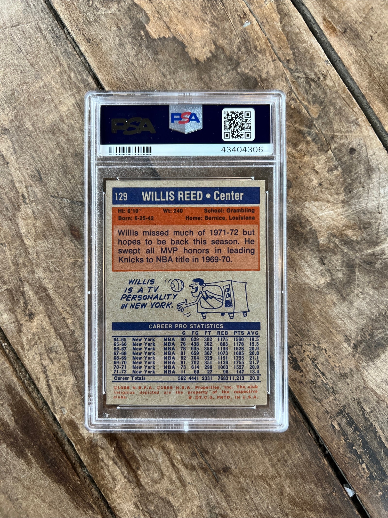 1972 Topps NBA Basketball - Willis Reed - New York Knicks - Graded PSA NM 7