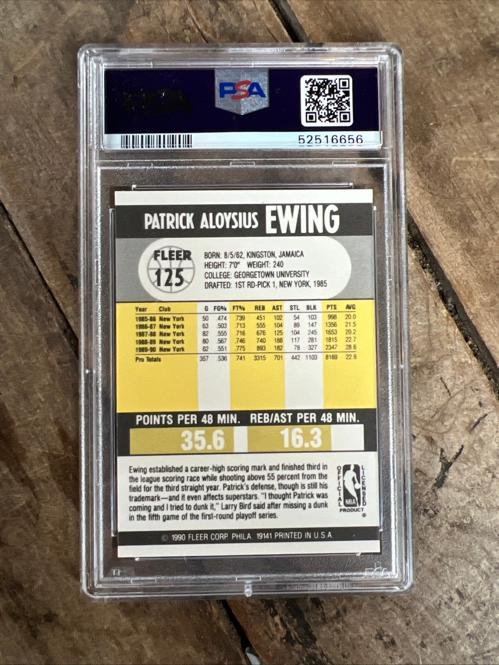1990 Fleer NBA Basketball - Patrick Ewing - New York Knicks - Graded PSA MINT 9