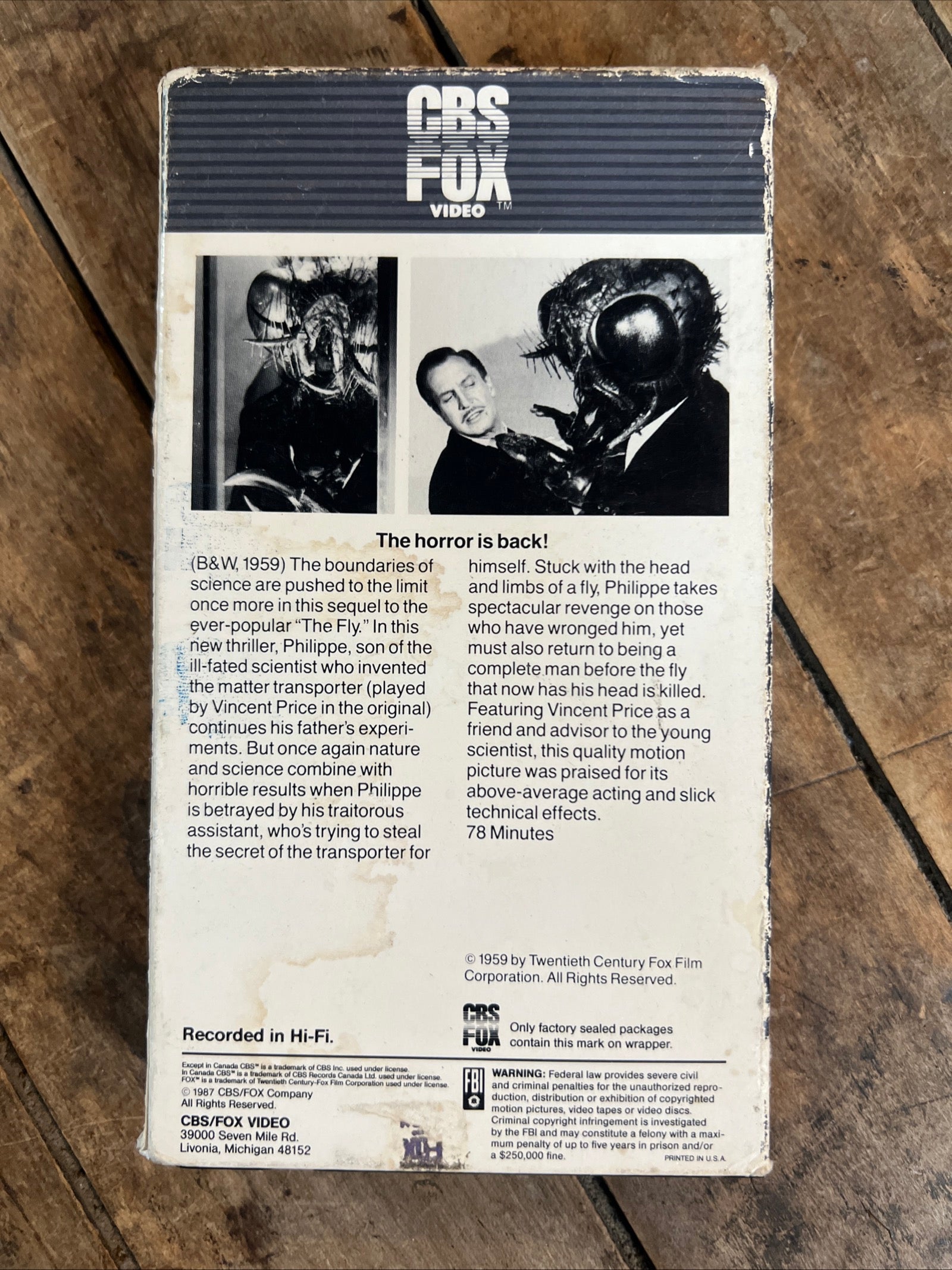 Return Of The Fly ( VHS 1959 ) Horror / Sci-Fi [NR]