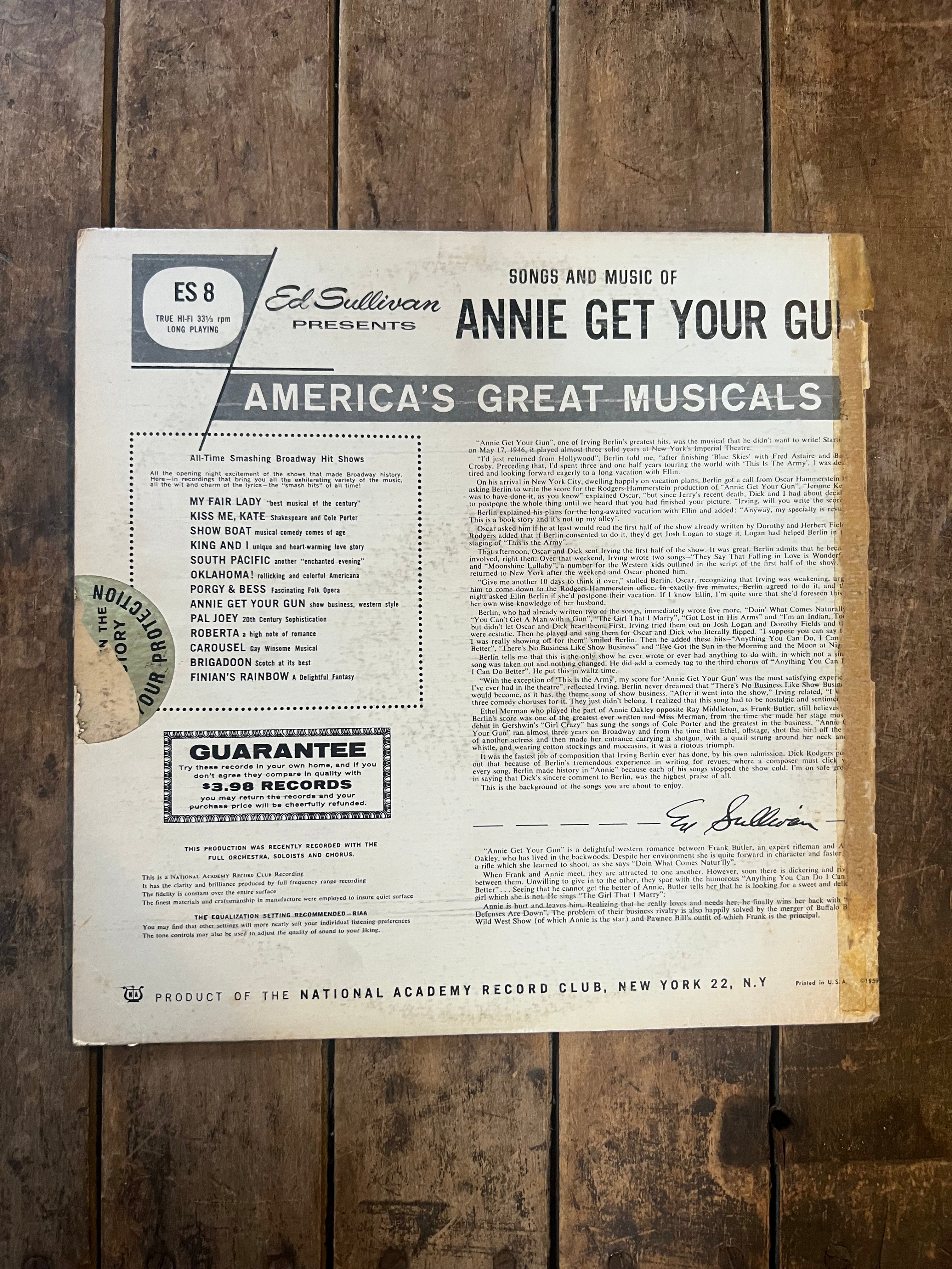 Ed Sullivan Presents - Annie Get Your Gun - 1960 Record - LP Vinyl Album