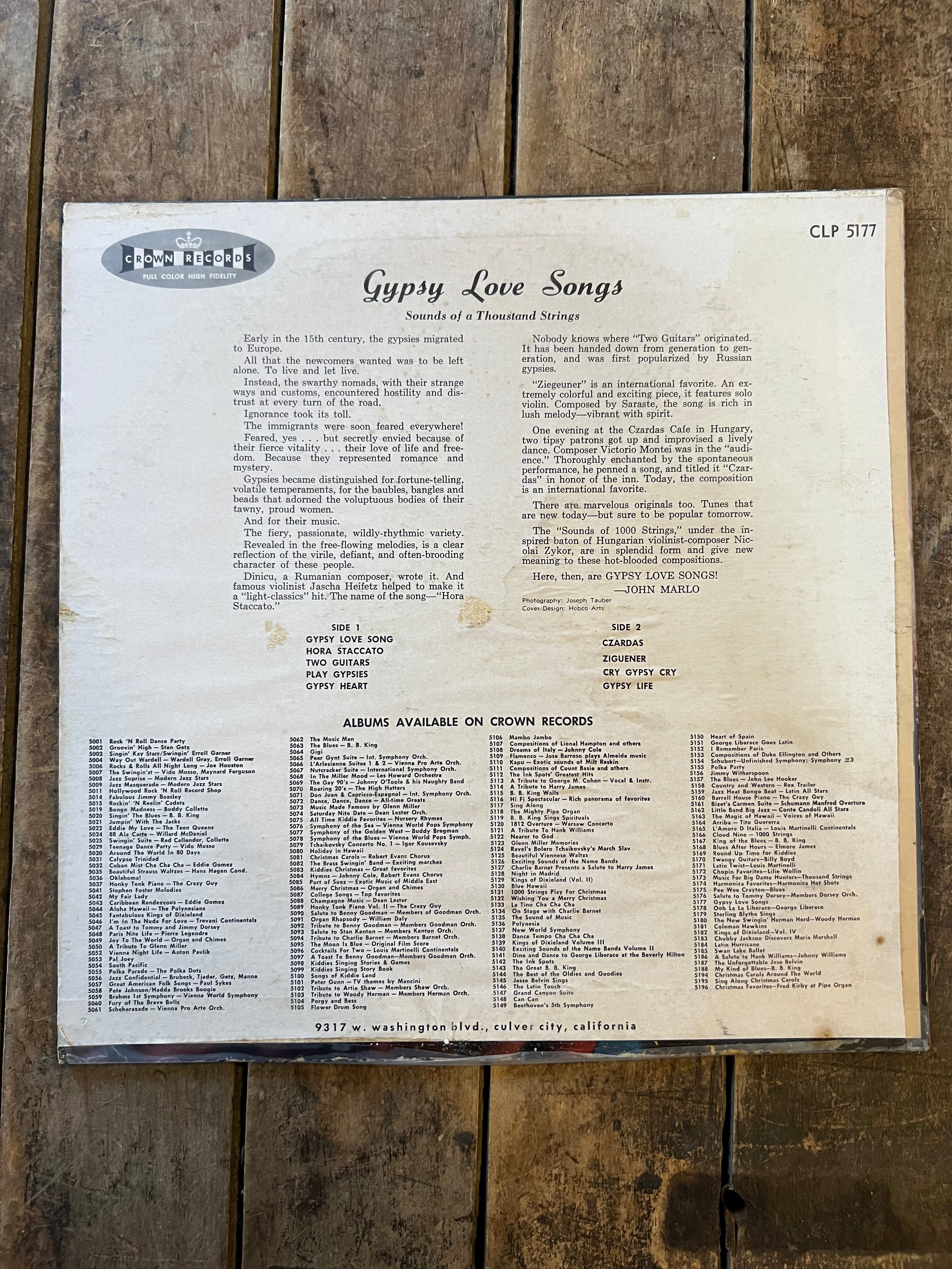 Sounds Of A Thousand Strings - Gypsy Love Songs - 1960 Record - LP Vinyl Album