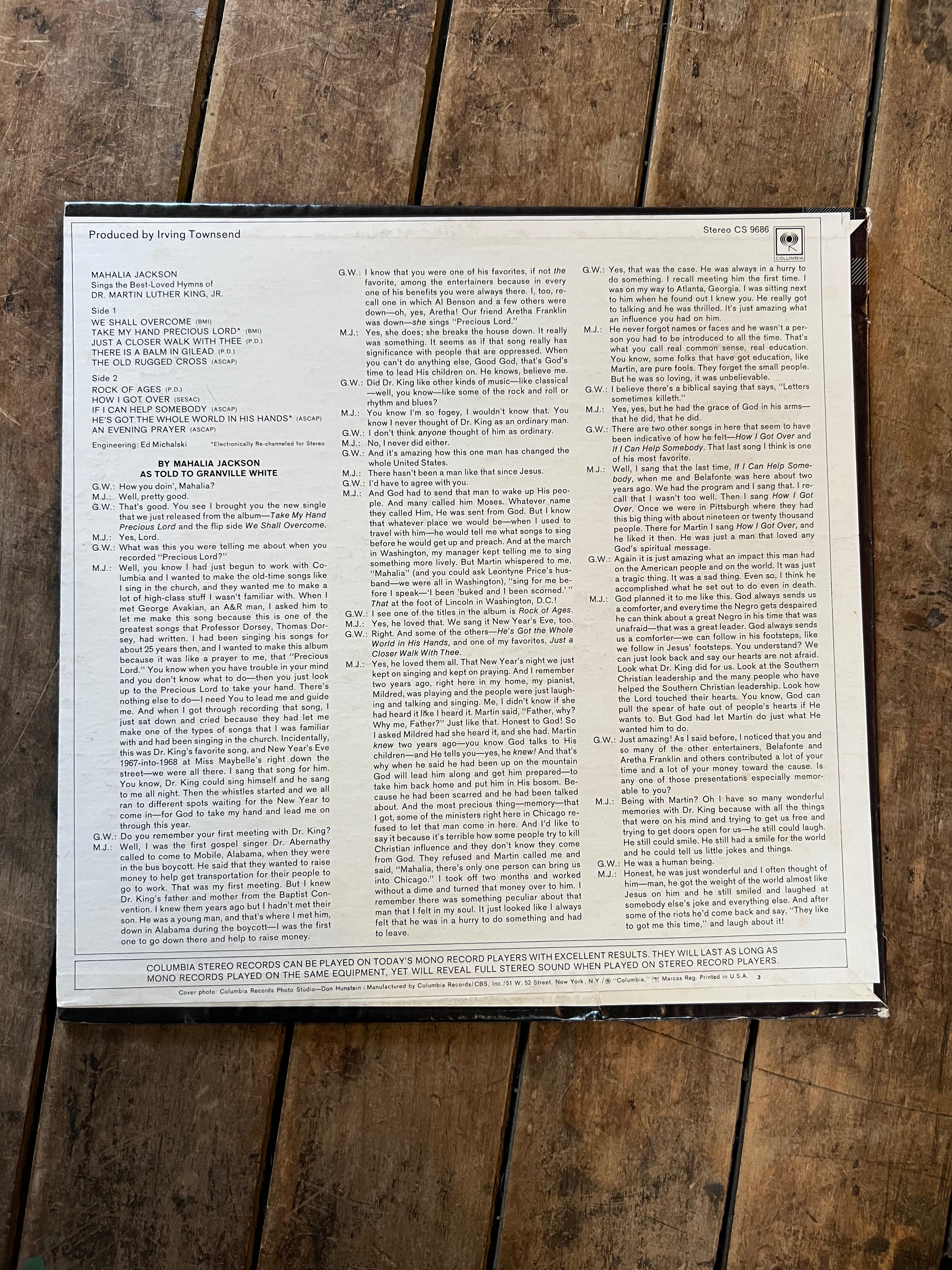 Mahalia Jackson - sings The Best Loved Hymns of Dr. Martin Luther King Jr. - 1958 LP Vinyl Album