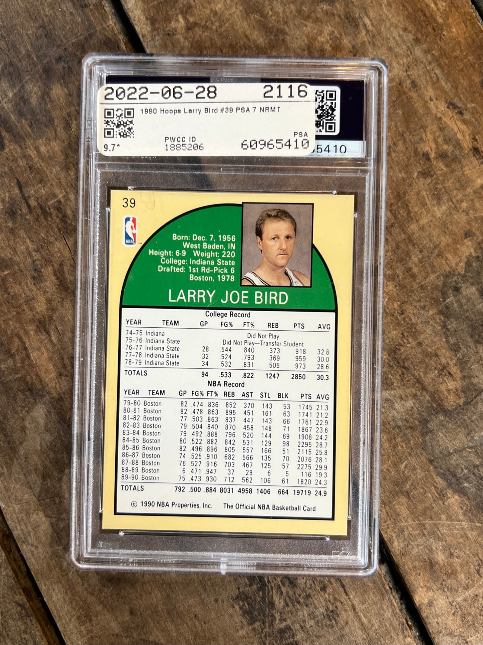 1990 Hoops Basketball Card - Larry Bird Boston Celtics - PSA NM 7