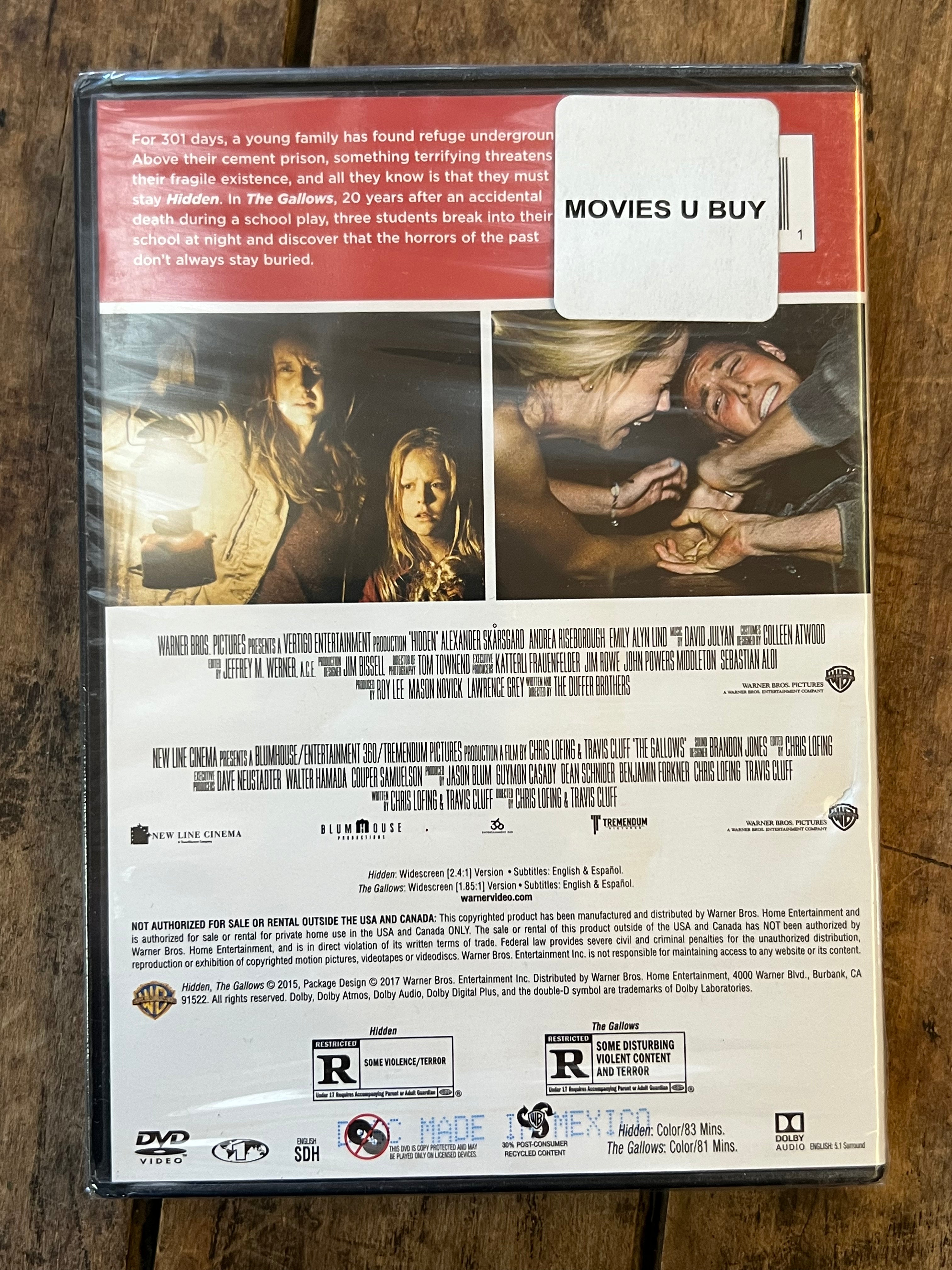 Hidden / Gallows ( DVD 2015) 2 Film Collection - New Sealed