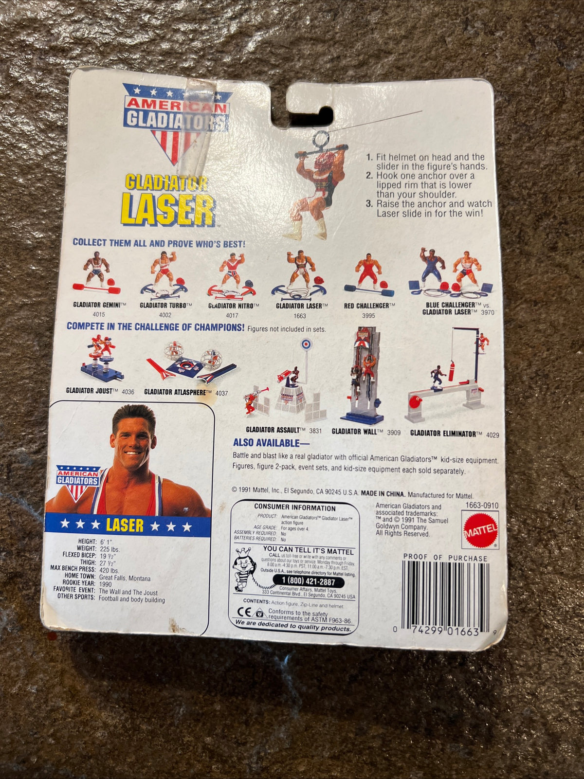 1991 Mattel American Gladiators - Gladiator LASER action figure - MOC Original Card