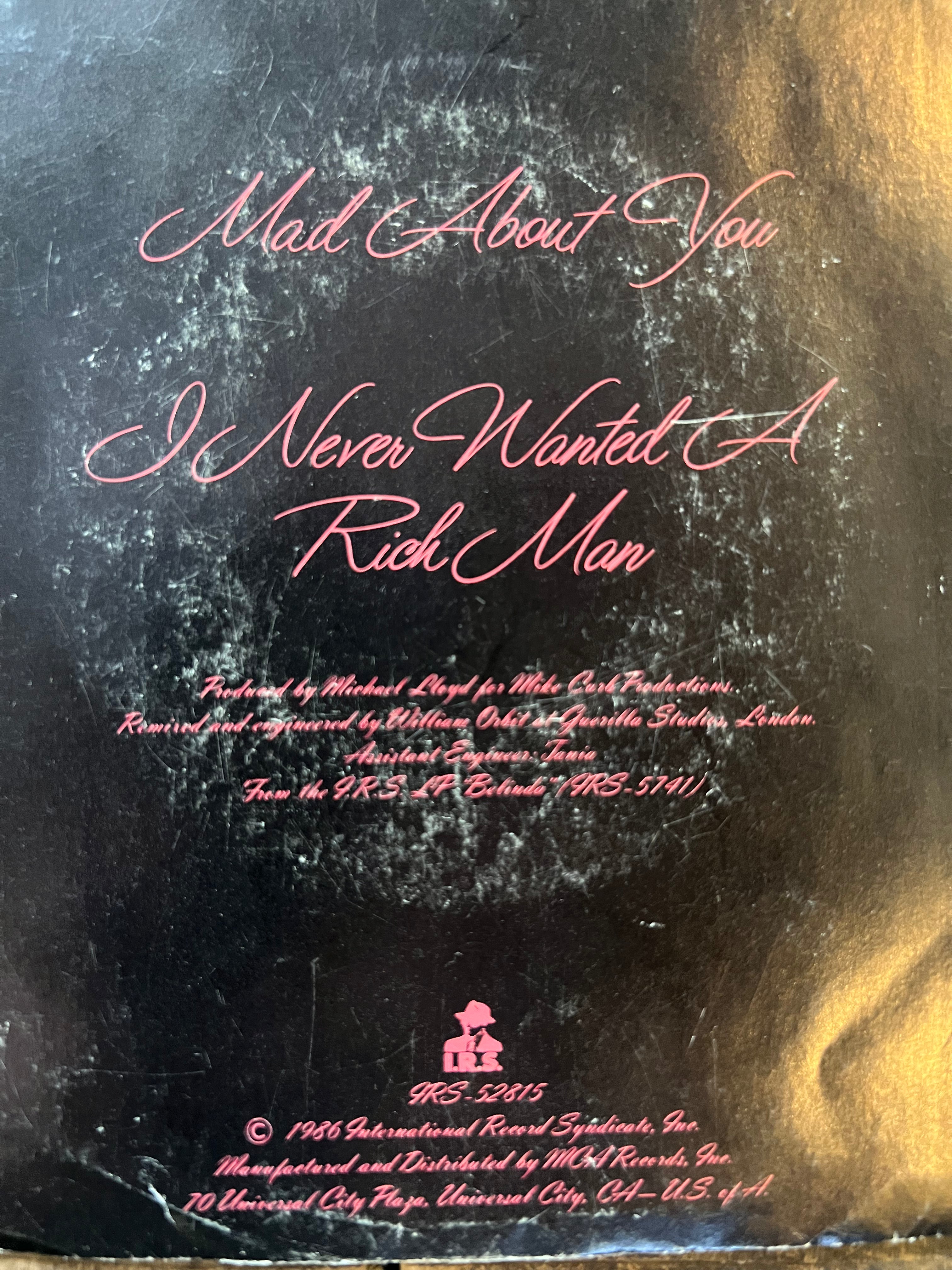 Belinda Carlisle - Mad About You - 1986 IRS Records - 45 Record Vinyl Album