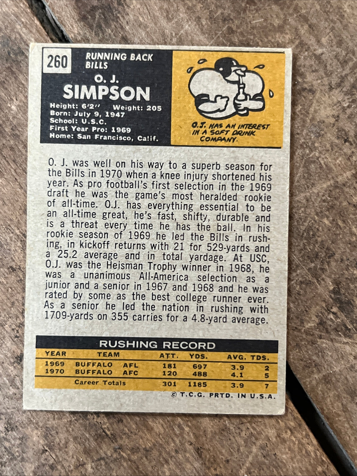 1971 Topps - O.J. Simpson #260 -NFL Buffalo Bills Running Back Football Card